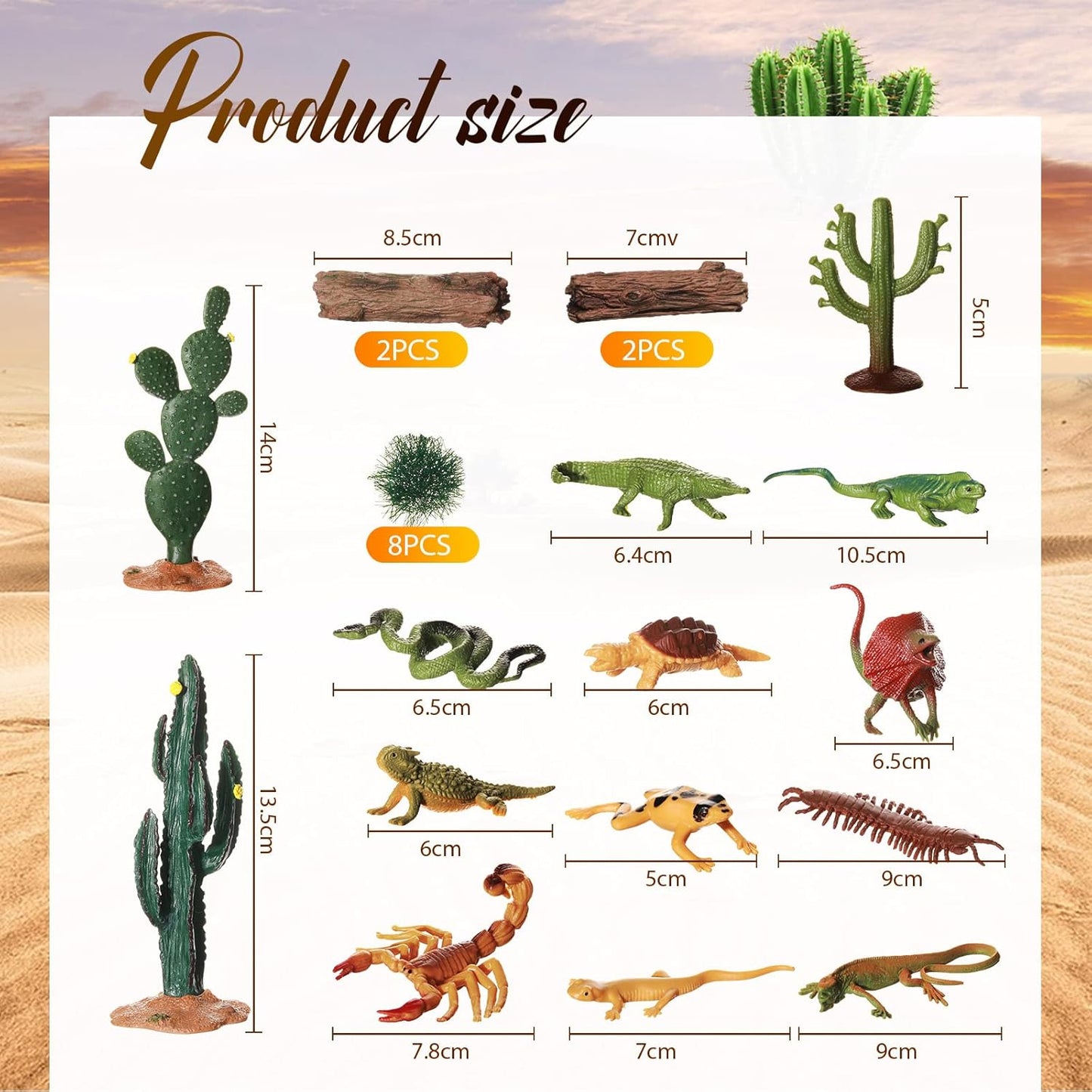 Sratte 26 Pcs Desert Animals Figures Diorama Kit, Reptiles Toys Lizard Snake Cactus Model Toys Desert Project Diorama Supplies for Back to School Gift Educational Learning Birthday Gift