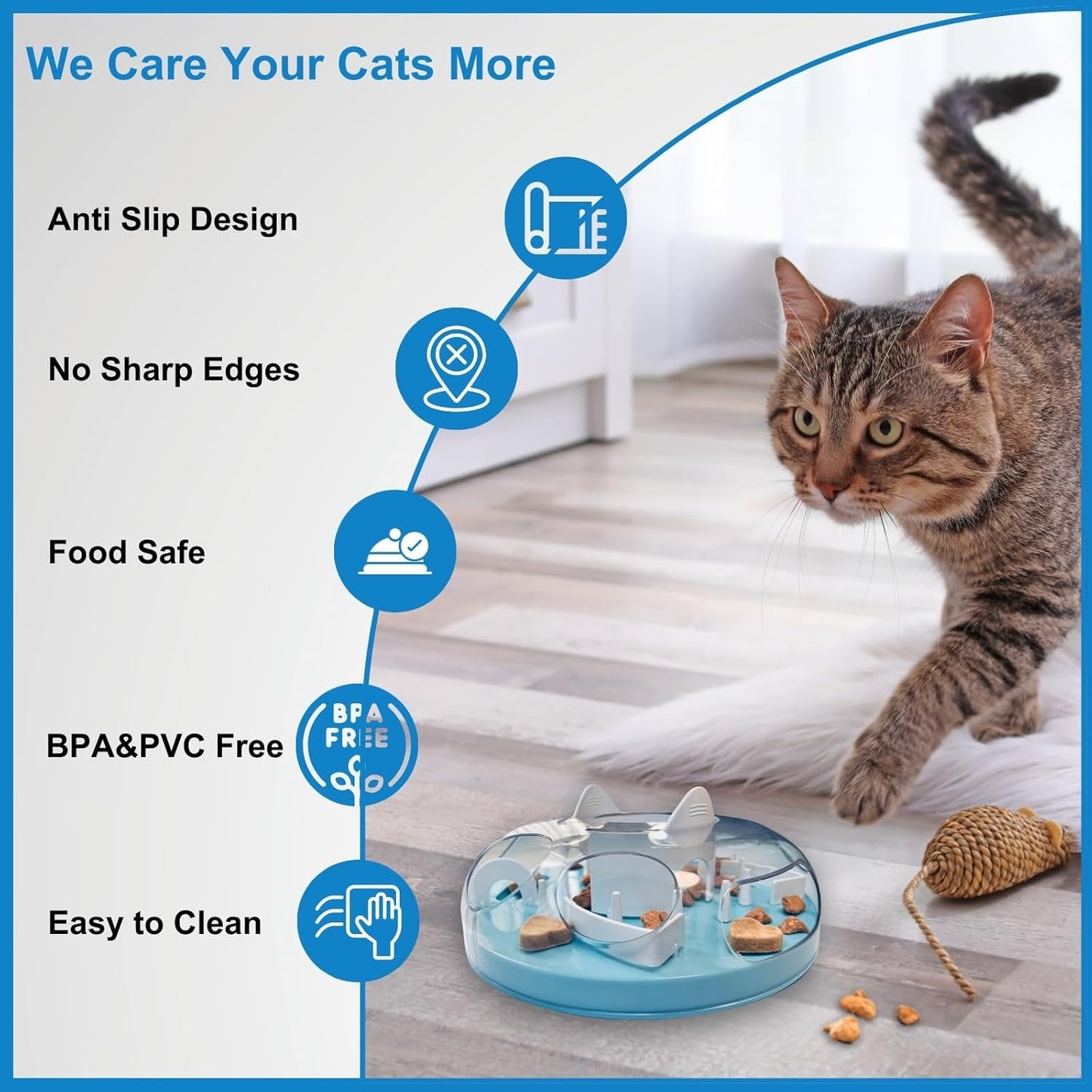 Interactive Cat Treat Puzzle, Food Dispenser, Cat Stimulation Maze, Slow Feeder, Enrichment Toys for Indoor Cats and Kittens (Sky Blue)