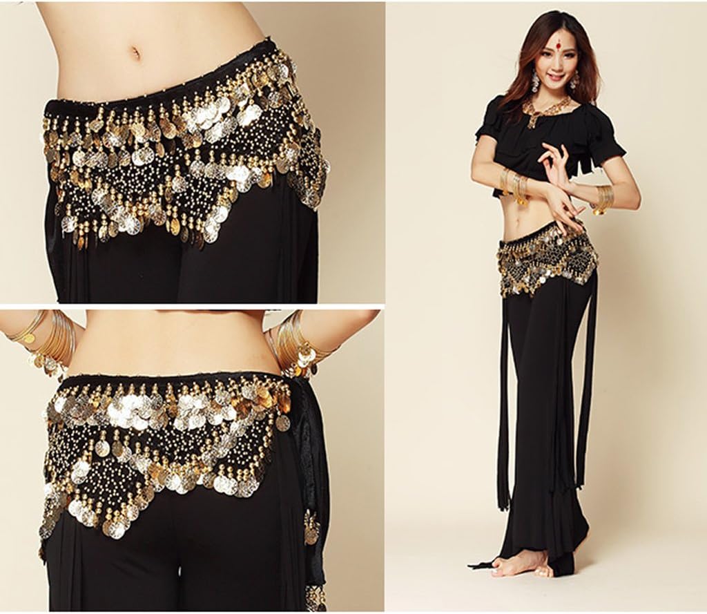 Wuchieal Women's Sweet Bellydance Hip Scarf with Gold Coins Skirts Wrap Noisy