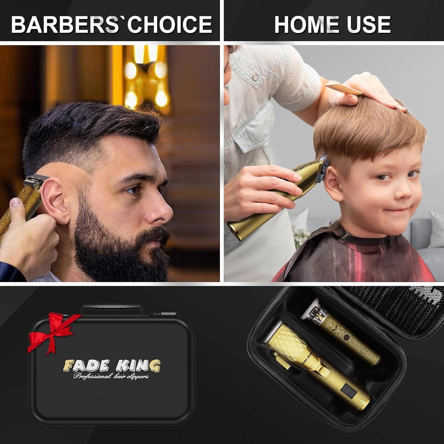 FADEKING® Professional Hair Clippers for Men, Cordless Barber Clippers & Beard Trimmer Set – Precision Hair Trimmer for Home/Barber Use, Men Grooming Kit with Travel Case – Ideal Gifts for Men