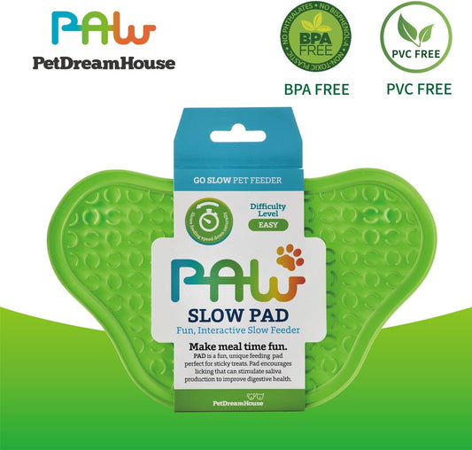 PetDreamHouse Lick Paw Pad & Slow Feeder for Dogs, Anti-Boredom, Distraction Mat, Reduces Anxiety w/Stress-Relief Stimulating Licking, Suction Cups on Back, Ideal for Puppies, Dogs & Cats, Green