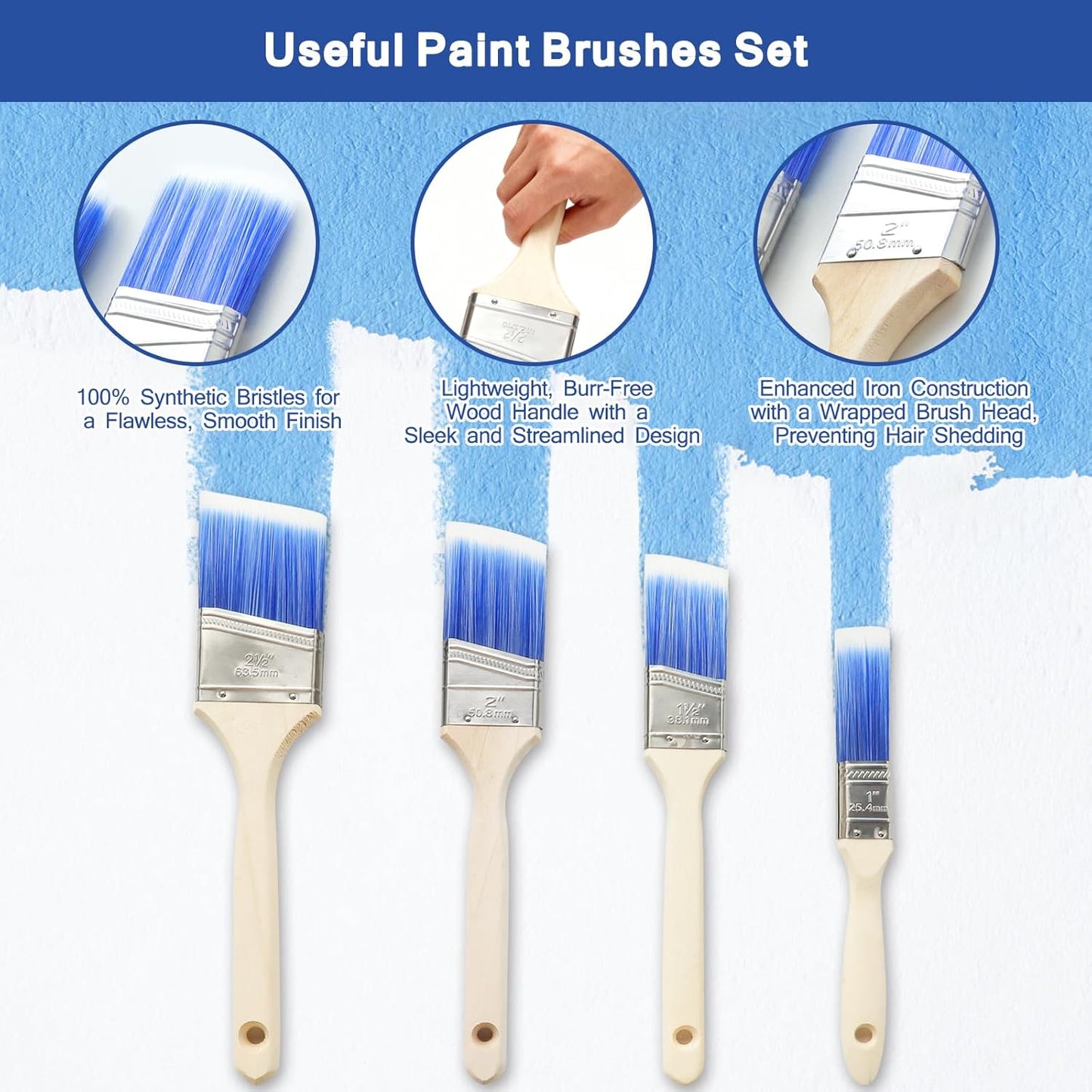 MAXWAVE Paint Roller Kit with Extension Pole, 34 Piece Set, 4" and 9" Paint Rollers, 1.63 Ft to 4 Ft Pole, Painting Brushes Supplies for Professional House Wall Latex, Oil Paints and Stains