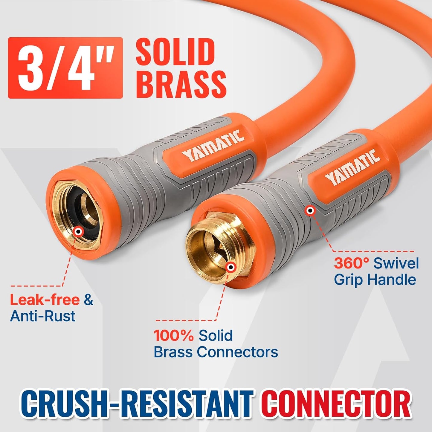 YAMATIC Heavy Duty Garden Hose 5/8 in x 50 ft with Swivel Fitting, Super Flexible Water Hose, All-weather, Lightweight, Burst 600 PSI