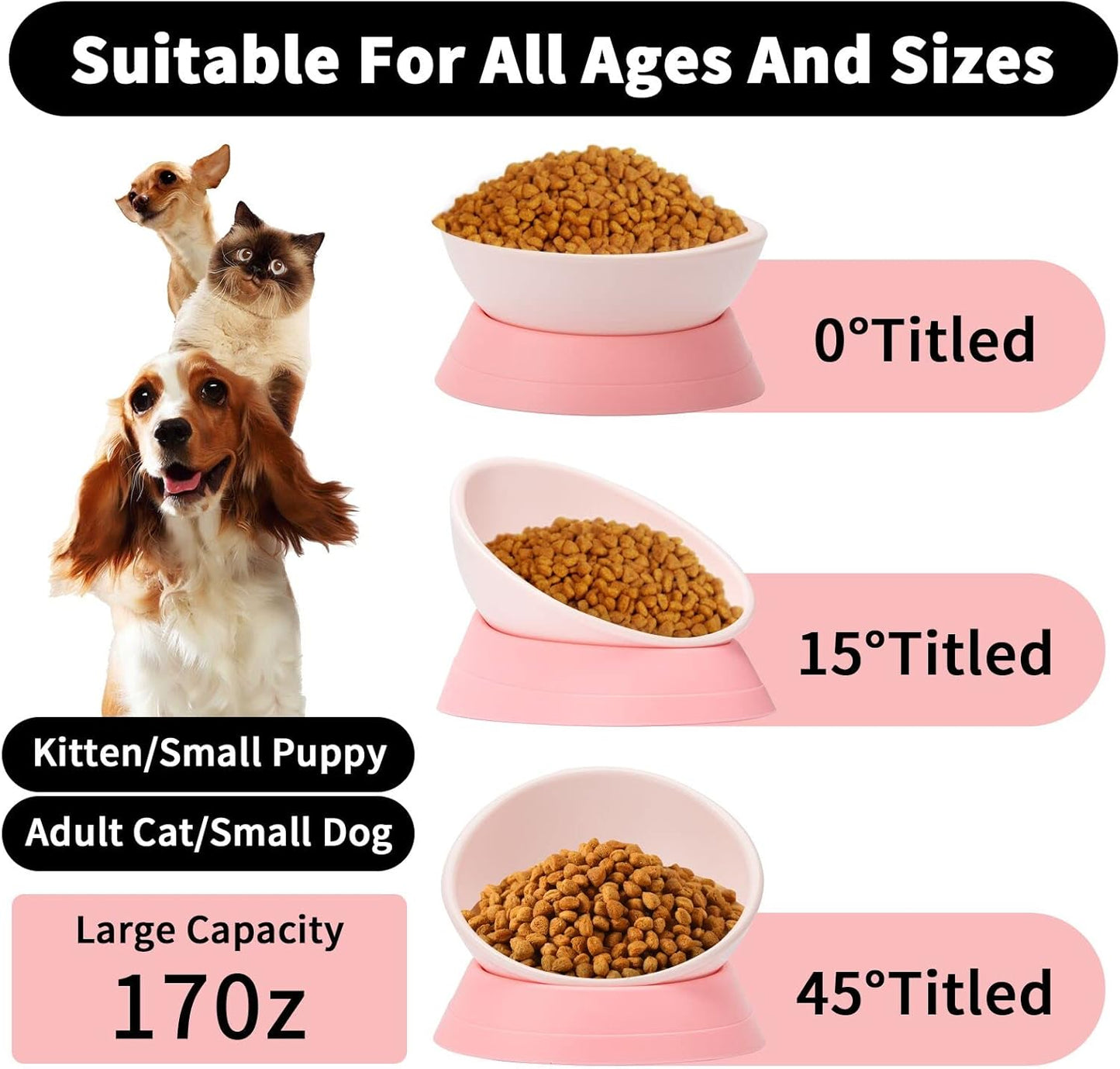 DZXZY French Bulldog Food Bowl, Slanted Tilted Pug Dog Bowl,Non-Slip Pet Feeder for Frenchie, Shih Tzu, Flat Faced Small Dogs, Puppies,Cat (Gray, M -2 Cup)