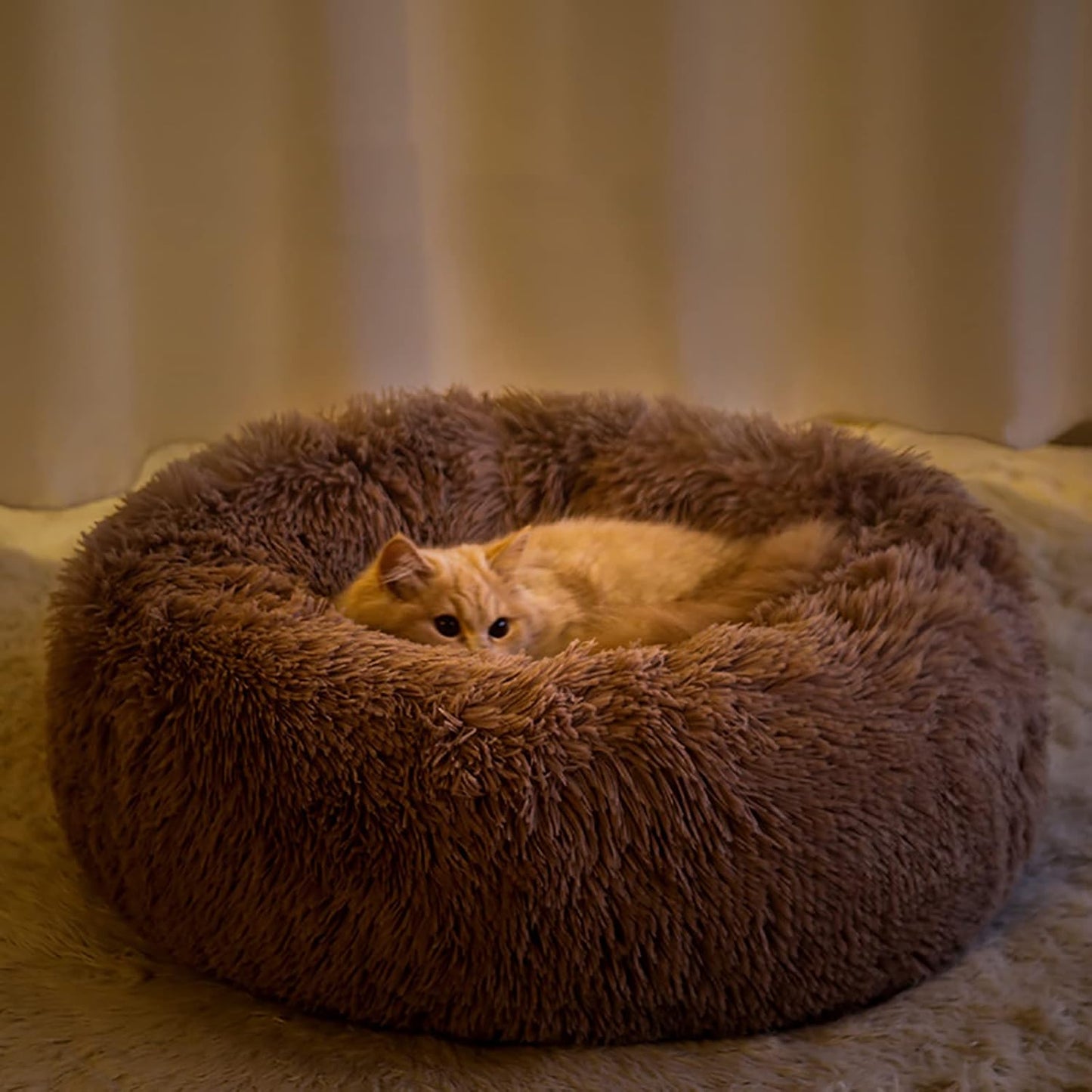 Dog Beds Calming Dog Bed Fluffy Donut Cuddler Cat Bed Round Donut Pet Bed for Cats and Small Dogs Cozy Soft Indoor Cat Pet Cushion Bed,4,S