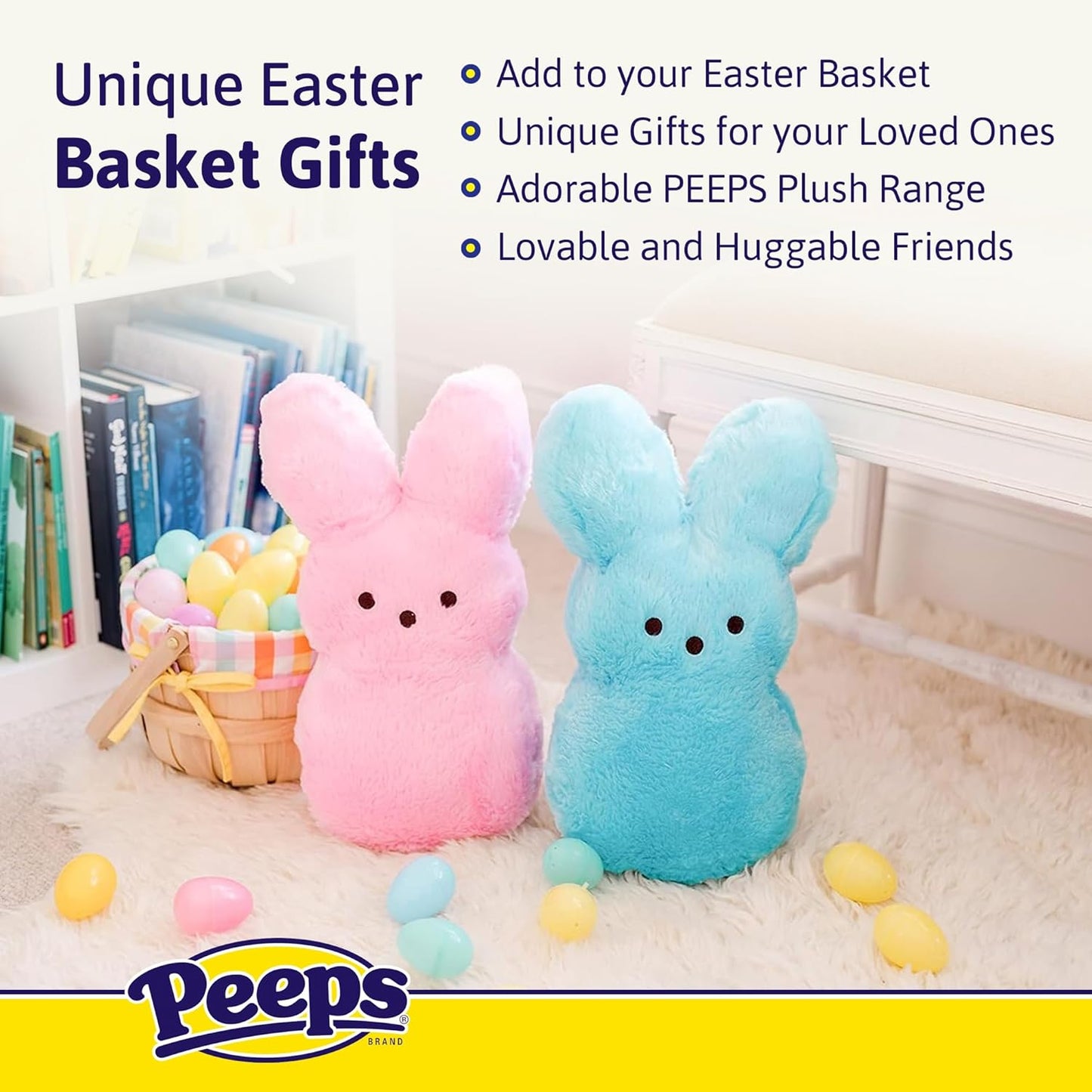 Animal Adventure | 15" Yellow Shaggy Bunny Peeps Plush | Easter Basket Stuffed Animals for Kids | Marshmallow Candy | Huggable Ultra Soft Plushie Stuffers Buddy Toy | Collectable Gifts | Aged 3+