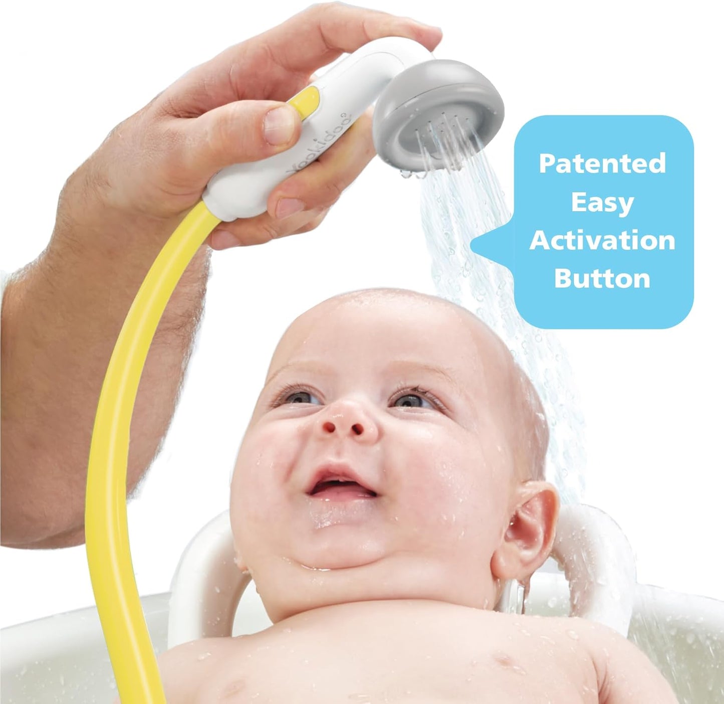 Yookidoo Baby Bath Shower Head - Elephant Water Pump and Trunk Spout Sprayer and Rinser-Control Water Flow from 2 Knobs Baby Bath Time Essentials for Newborn Babies in Tub Or Sink (Yellow)