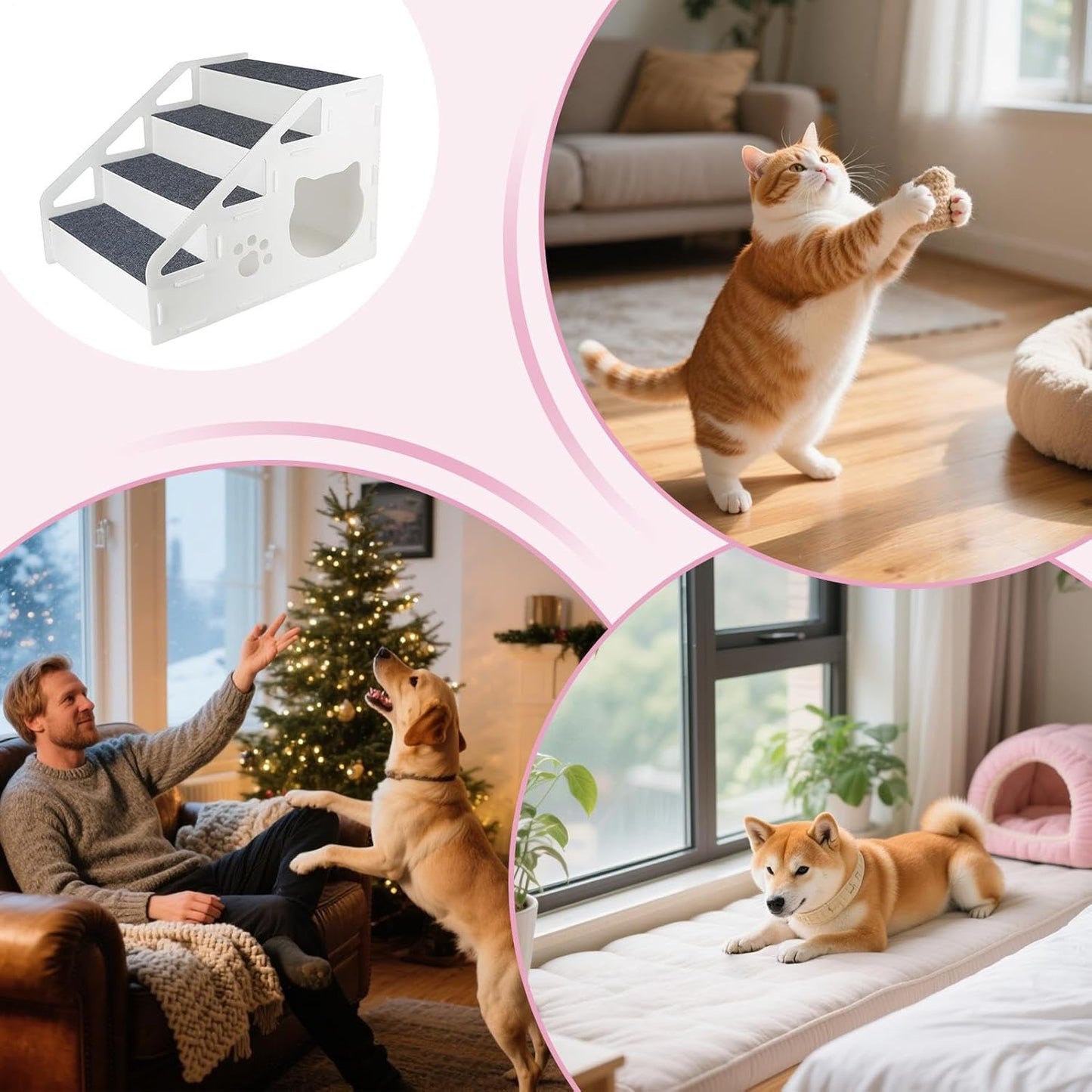 Dog Stairs, 2-in-1 Foldable Non-Slip Ramp, Small Puppy Ladder House for Home, Living Room, Indoor Bedroom, Cats, Kittens, Small Breeds, Play, High Bed