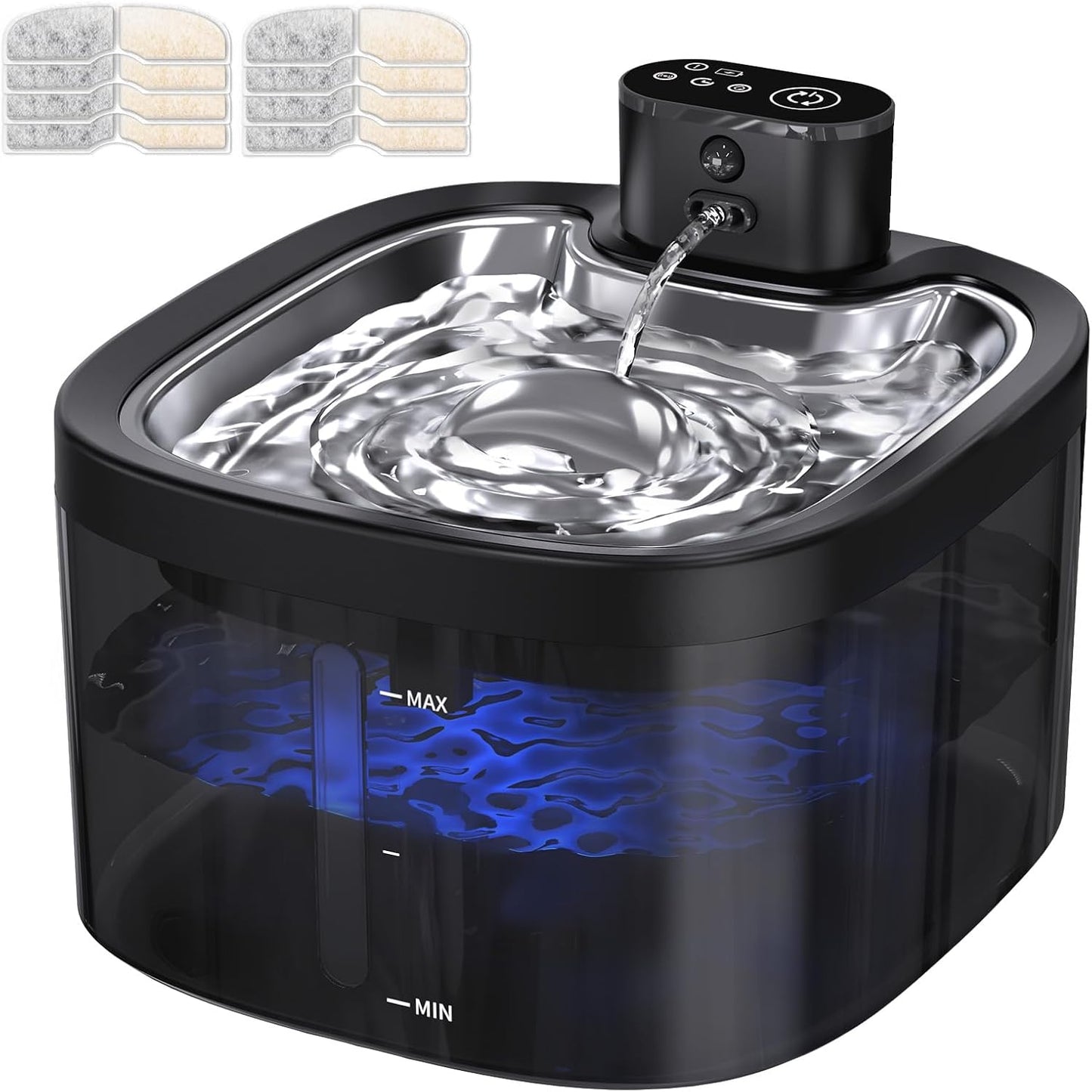 Cat Water Fountain Cordless: Battery Operated 118oz/3.5L Pet Water Fountain for Cats Indoor with Motion Sensor, Stainless Steel Tray, Ultra Quiet, Easy-to-Clean, Gifts for Cats, Dogs (8Filters)