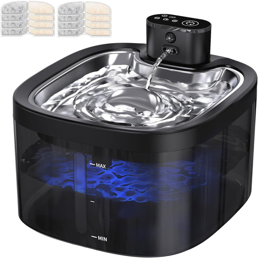 Cat Water Fountain Cordless: Battery Operated 118oz/3.5L Pet Water Fountain for Cats Indoor with Motion Sensor, Stainless Steel Tray, Ultra Quiet, Easy-to-Clean, Gifts for Cats, Dogs (8Filters)
