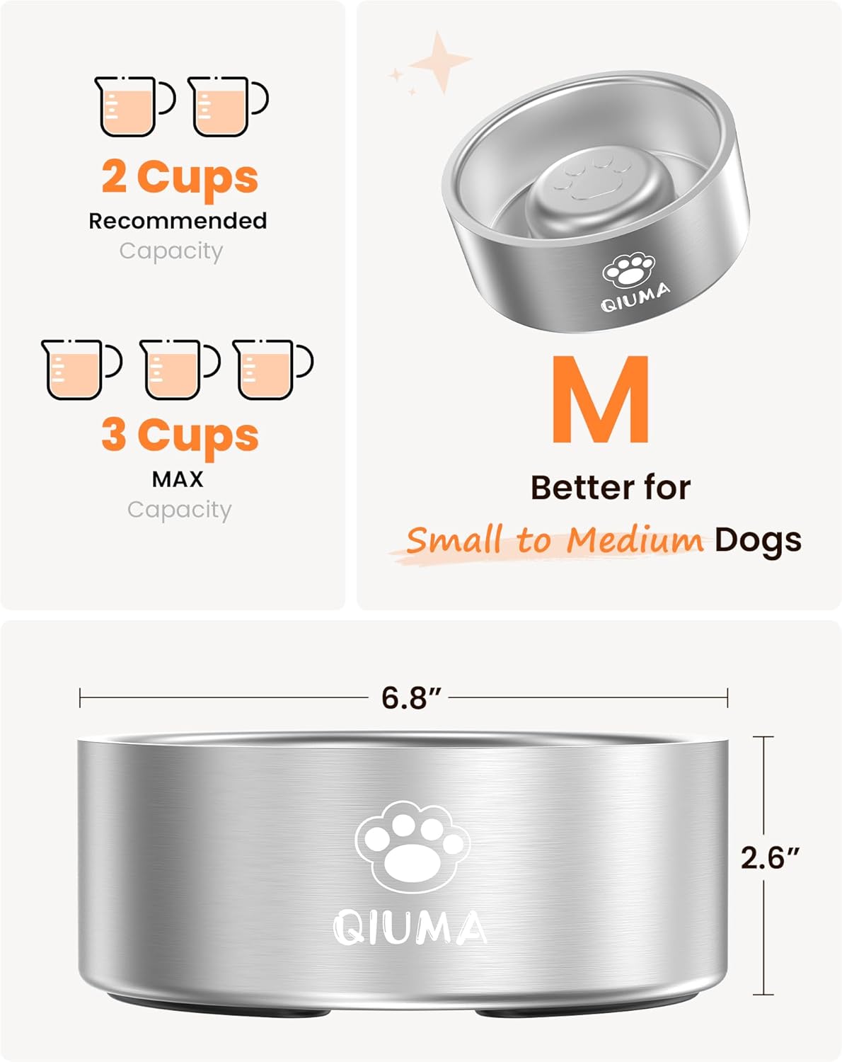 Slow Feeder Dog Bowls Stainless Steel, Food-Grade 304 Dog Slow Feeder Bowl 2 Cups Capacity, Heavy Duty Double-Layer with Non-Slip Base, Pet Puzzle Bowl for Small & Medium Dogs (Silver)