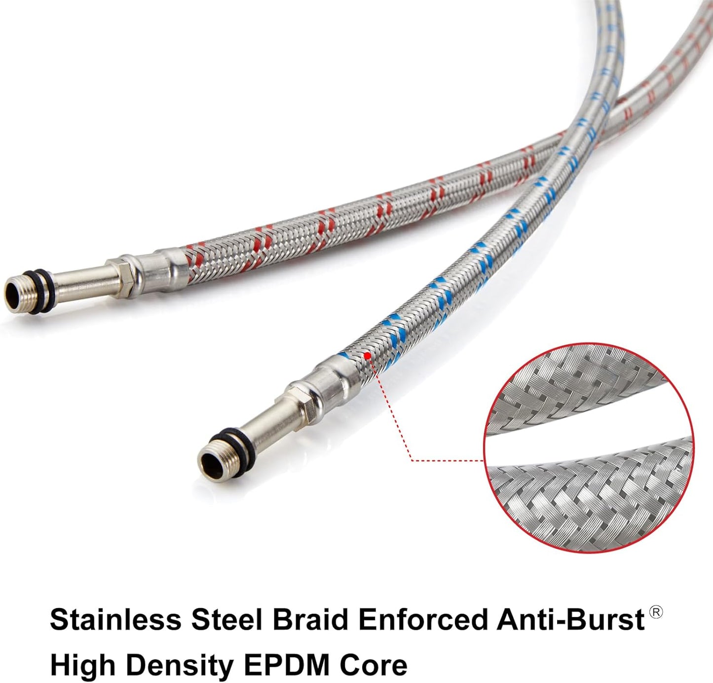Midanya 32-Inch Long Faucet Water Supply Lines, Braided Stainless Steel Supply Hose 3/8-Inch Female Compression Thread x M10 Male Connector, x 2 Pcs (1 Pair)
