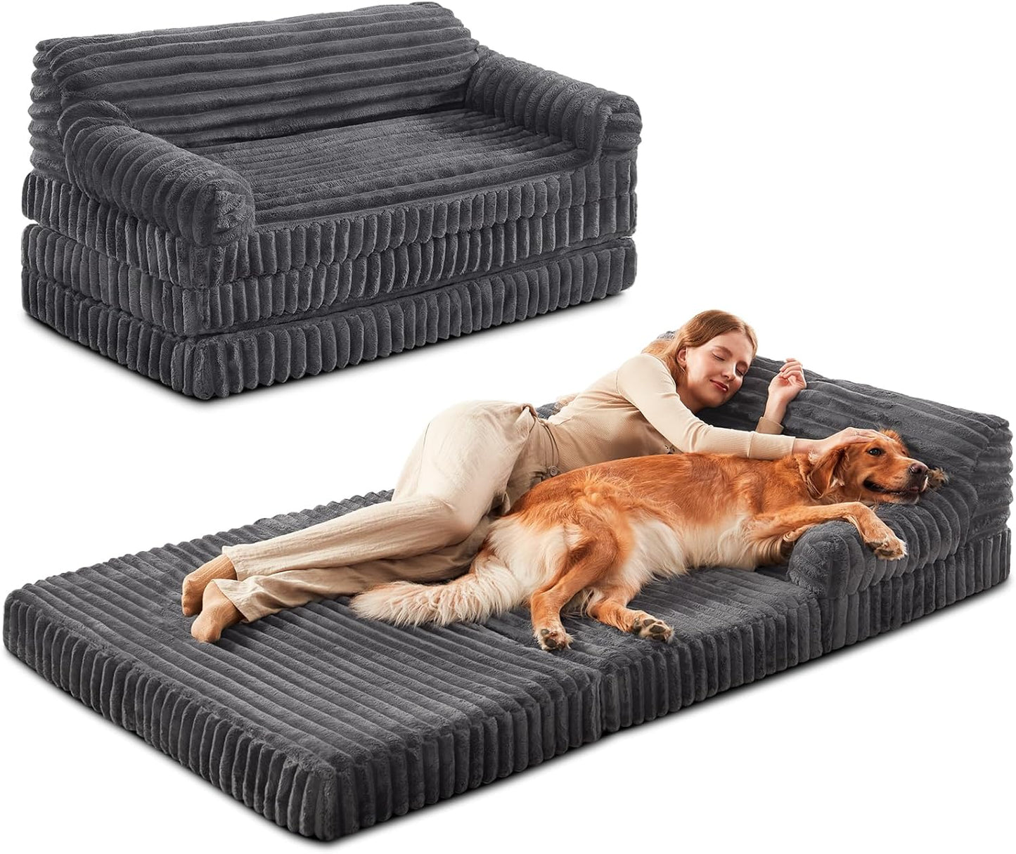 INVENHO Foldable Human Dog Bed, Orthopedic Egg-Crate Memory Foam Human Sized Dog Bed for Adult with Washable Removable Cover & Nonskid Bottom