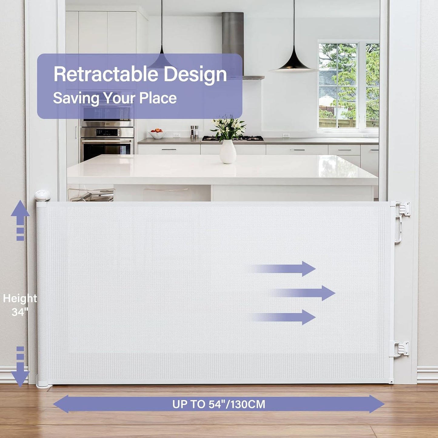 PRObebi Retractable Dog Gate for The House Extends to 54" Wide 34" Tall, Gates for Baby Indoor, Stair Gate for Outdoor, Staris, Hallways, Doorways, Deck, Porch, Need Drilling