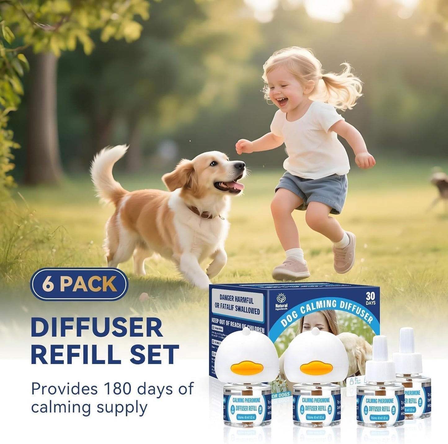 Dog Calming Pheromones Diffuser: 3-in-1 Kit Appeasing Pheromone Diffuser to Calm (1 Plugin+2x48ml Refills) for Comfort Reduces Stress Anxiety, Long-Lasting Appeasing Pheromone for Pet Dog Cat (3in1)