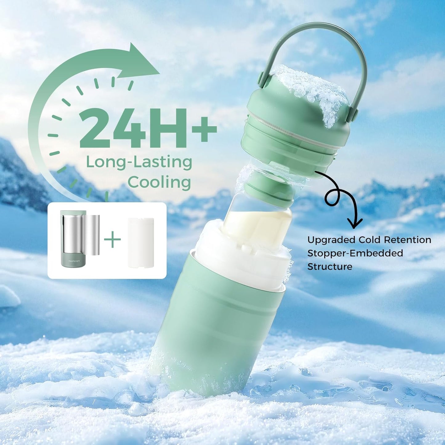Momcozy Portable Breast Milk Cooler for Travel, 24H Ice-Free Cooling Breastmilk Storage Bottles Container, 12 Ounces Leak Proof Outdoor Small Freezer, Baby Breastfeeding Essential for New Moms