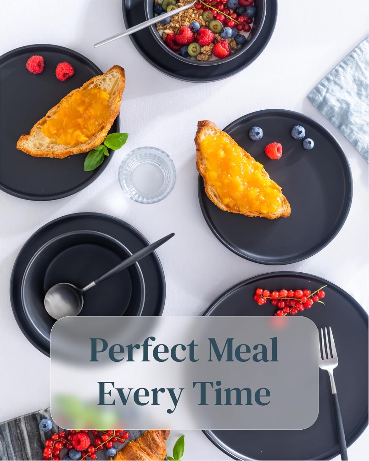 16 Piece Black Dinnerware Set for 4 | Matte Black Plates and Bowls Sets, Modern Stoneware Black Dishes Set | Scratch Resistant, Dishwasher & Microwave Safe | Matte Black Finish Ultra-Chic & Modern