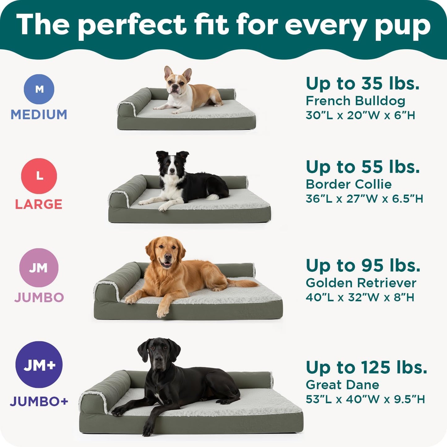FurHaven Orthopedic Dog Bed for Large Dogs, L-Shaped Chaise Mattress with Orthopedic Egg Crate & Solid Orthopedic Foam Base for Joint Support, Washable Cover, Jumbo XL, Faux Fur & Suede, Dark Sage