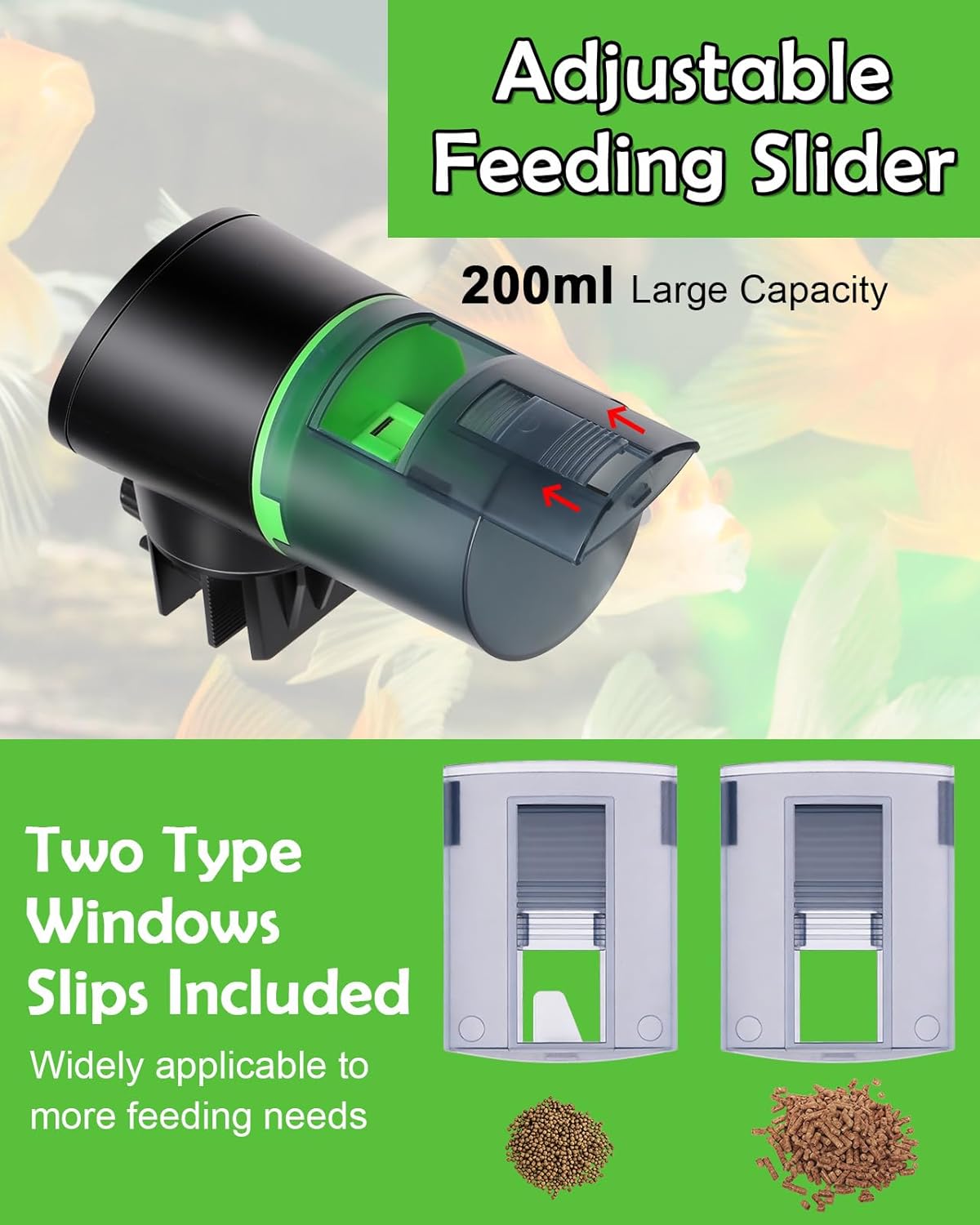 Automatic Fish Feeder for Aquarium - Rechargeable Fish Food Auto Dispenser Vacation Turtle Feeder with USB Charger Cable，LCD Screen, Customized Schedule，Black