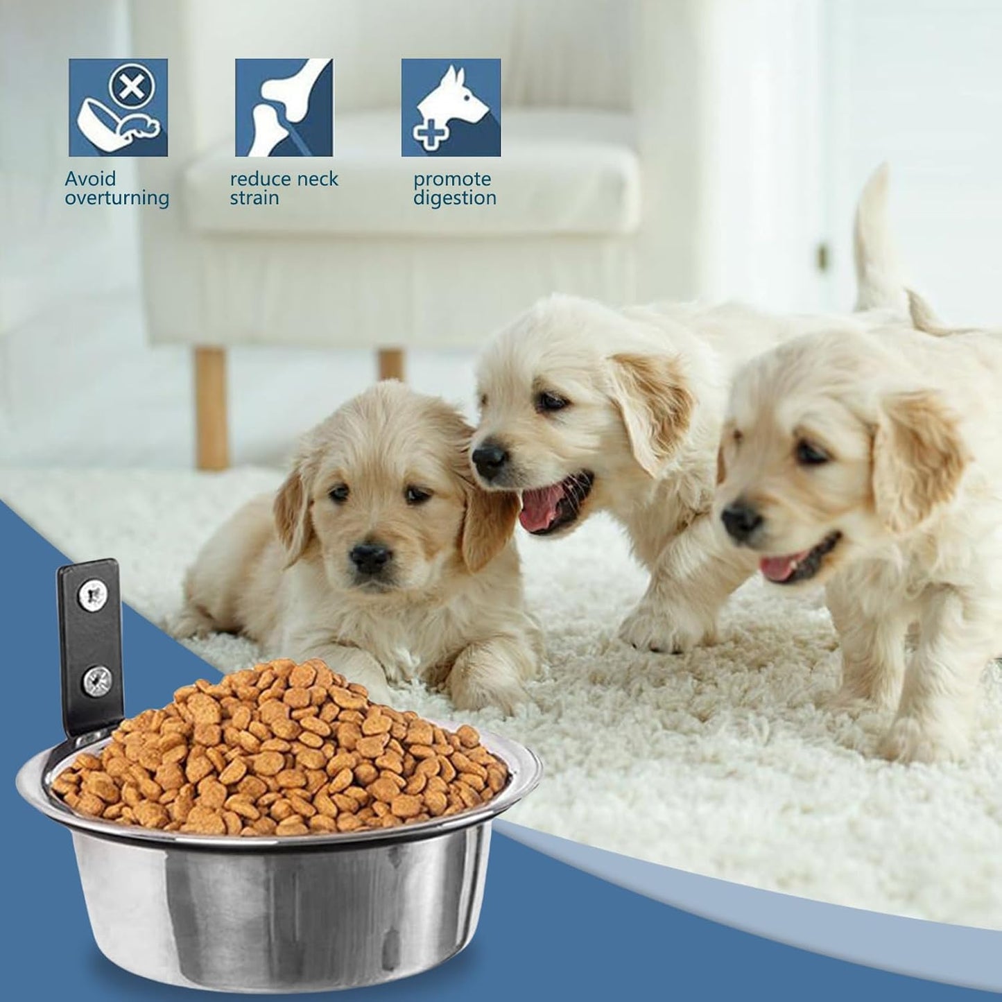 Dog Food Bowl - Wall Mount Dog Bowl Set, 2 Pieces Stainless Steel Elevated Feeder, Foldable Stand Included, Pet Supplies Spill-Proof Use, Cat Dish Puppy Bunny Feeding, Durable Easy Clean Bowls
