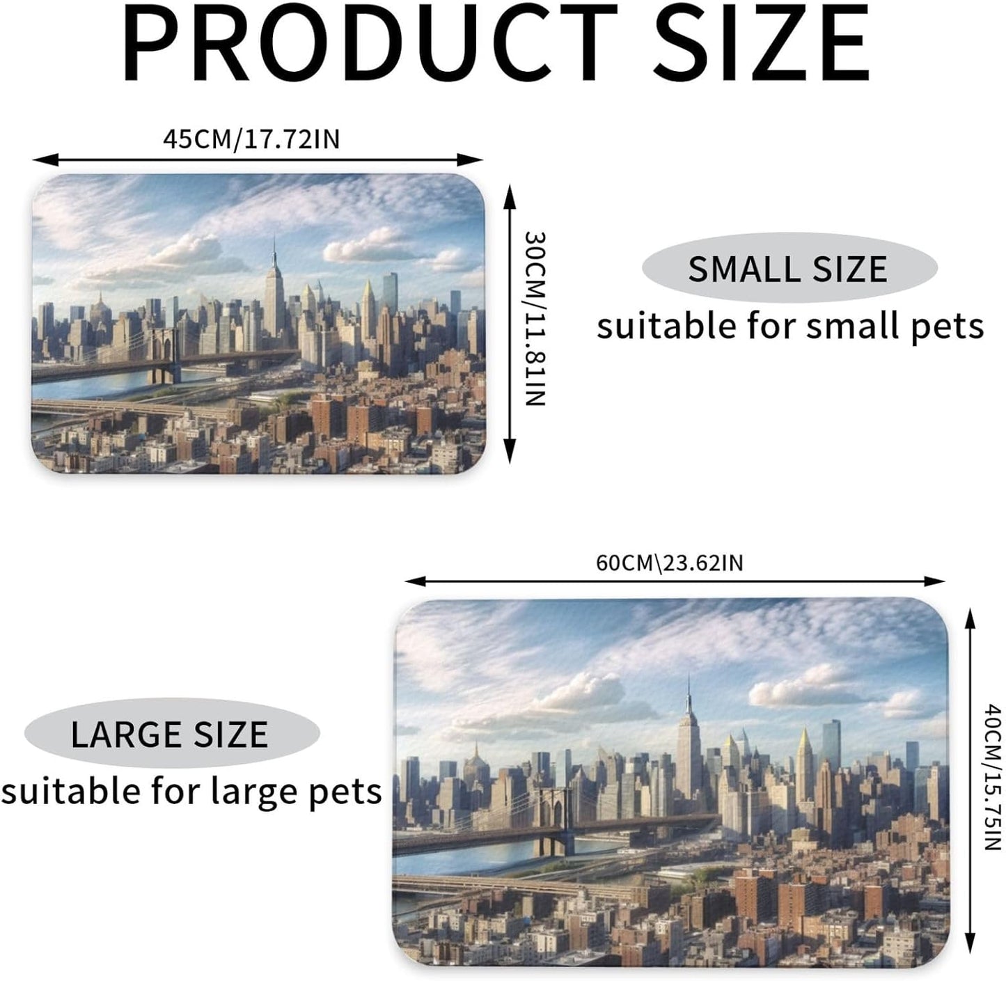 New York City Pet Feeding Mat 40x60cm Absorbent Leather Dog Cat Food Mats Non-Slip Dog Bowl Mats for Food and Water, Quick Dry Pets Placemats for Cats and Dogs Water Bowl