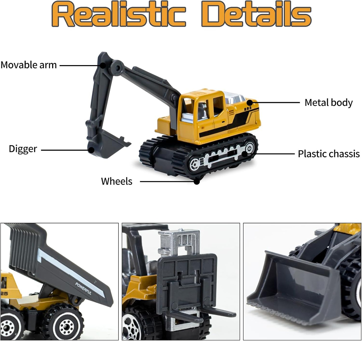 6Pcs Construction Toys Easter Gifts, Alloy Diecast Construction Truck Toys for 3-9 Years Old Boys, Forklift, Excavator, Dump Truck Tractor Toy Playset for Kids Toddlers Birthday Party Favors