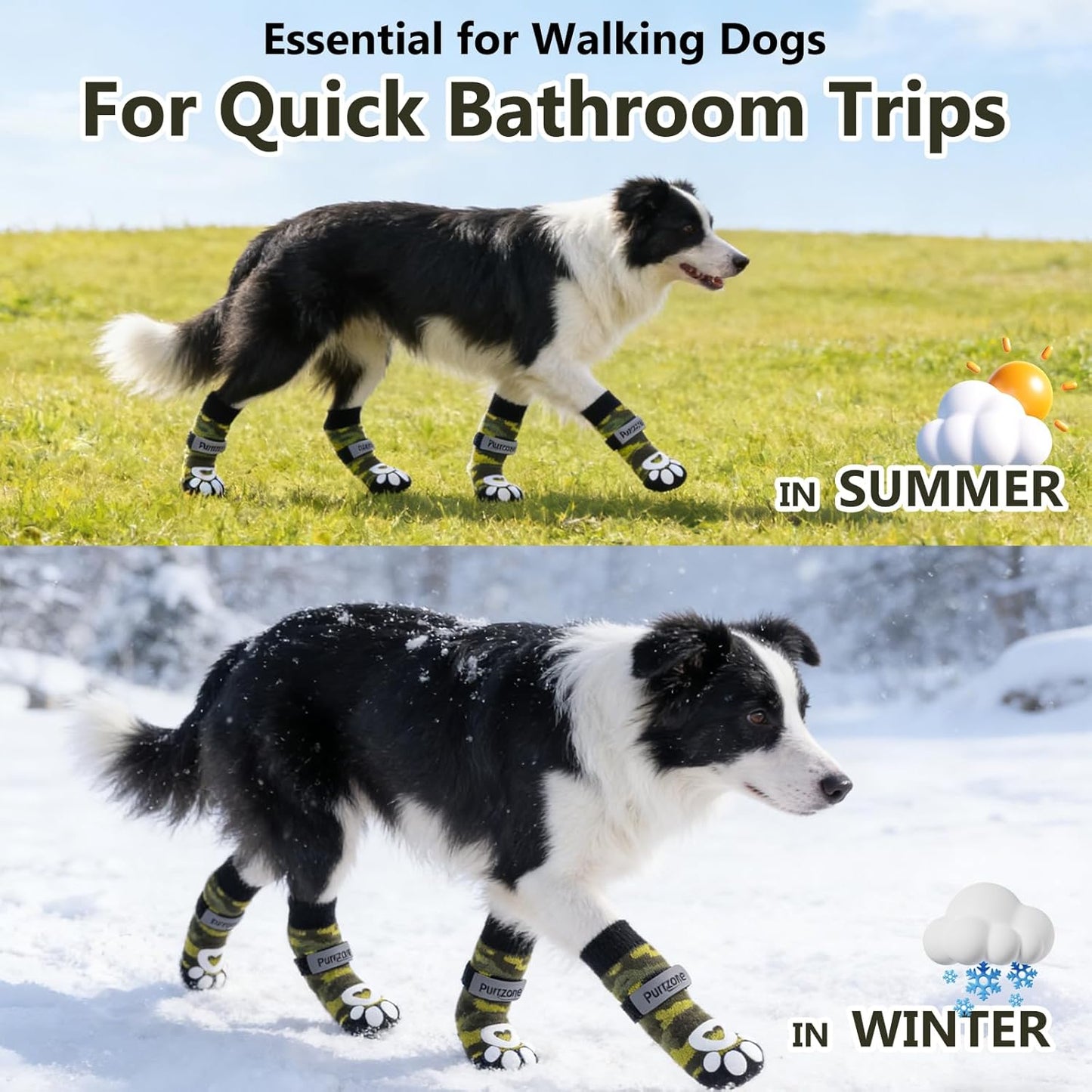 6 Pcs Non-Slip Dog Socks with Paw Grips Indoor, Cute Socks for Hardwood Floors, Winter Snow, Hot Pavement, Paw Protector Socks (Green Camouflage, Large)