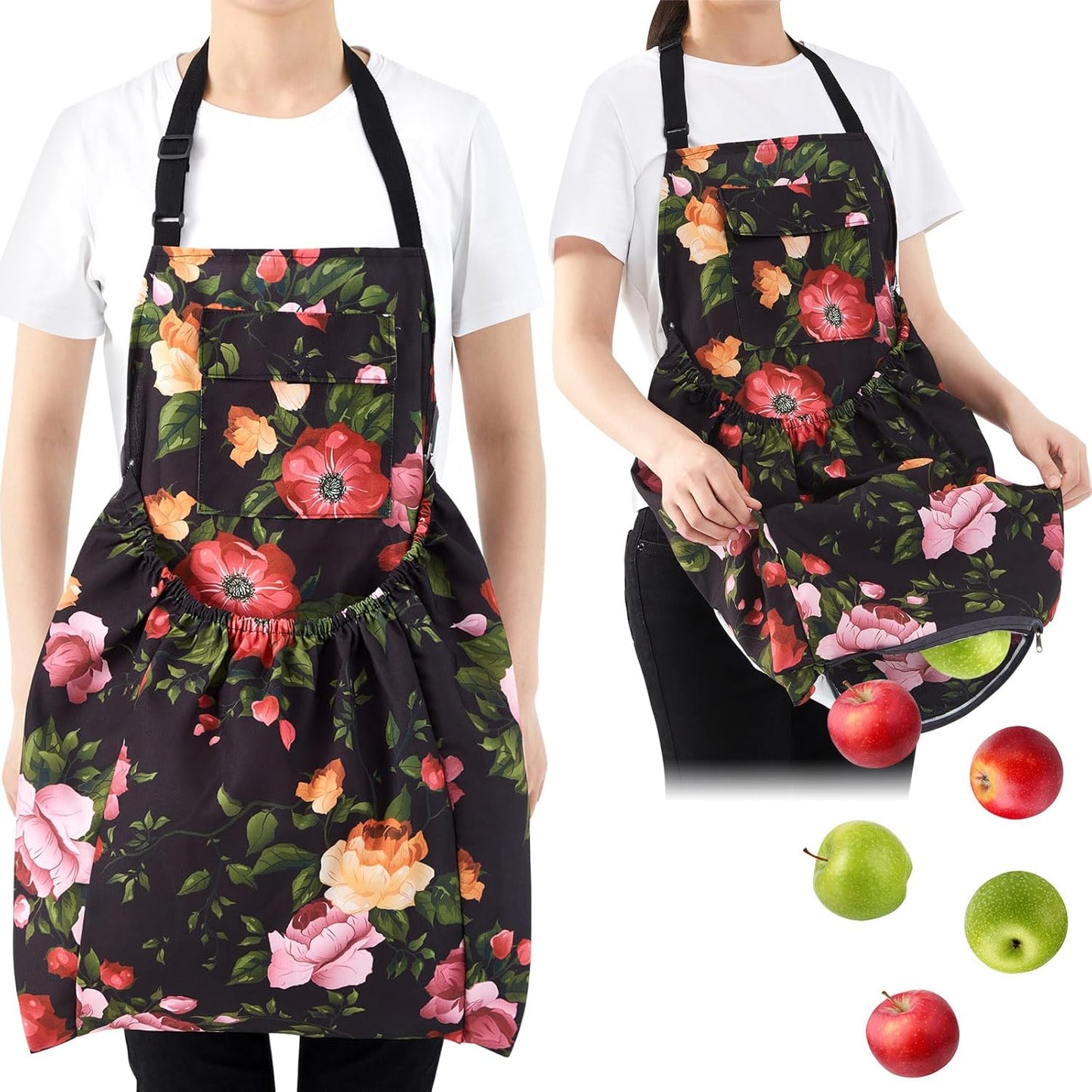 Gardening Apron with Release Pockets, Mother's Day Gifts for Women, Floral Apron for Harvesting Picking Weeding Laundry Work Artist Gardeners Gardening Lovers