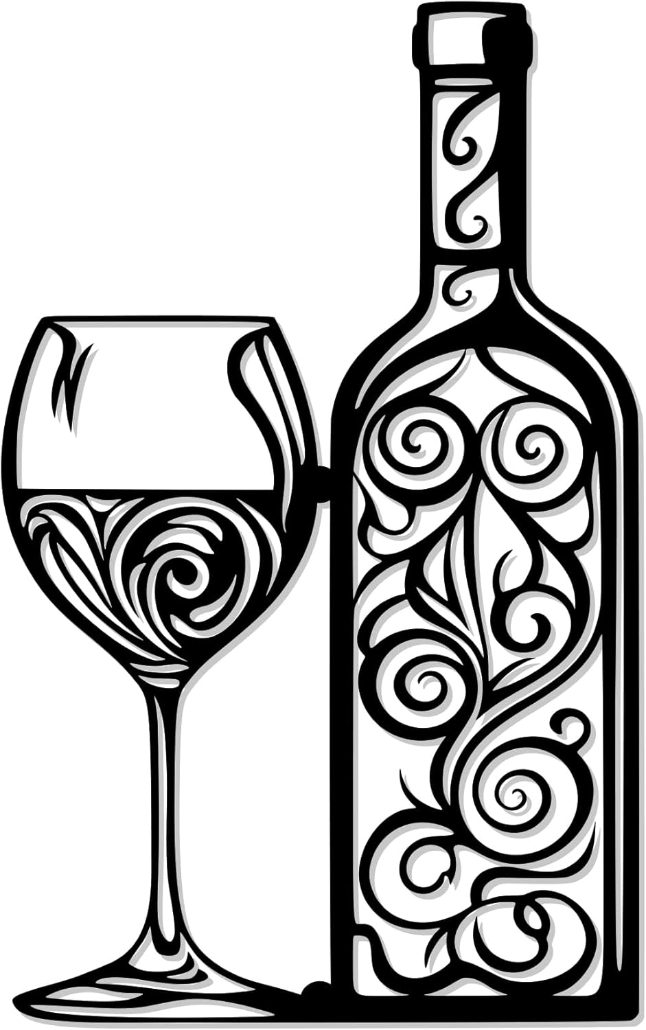 ACOSIY Metal Wine Wall Decor Black Wall Art for Kitchen Modern Bar Sign for Home Dining Room Decoration (Wine)