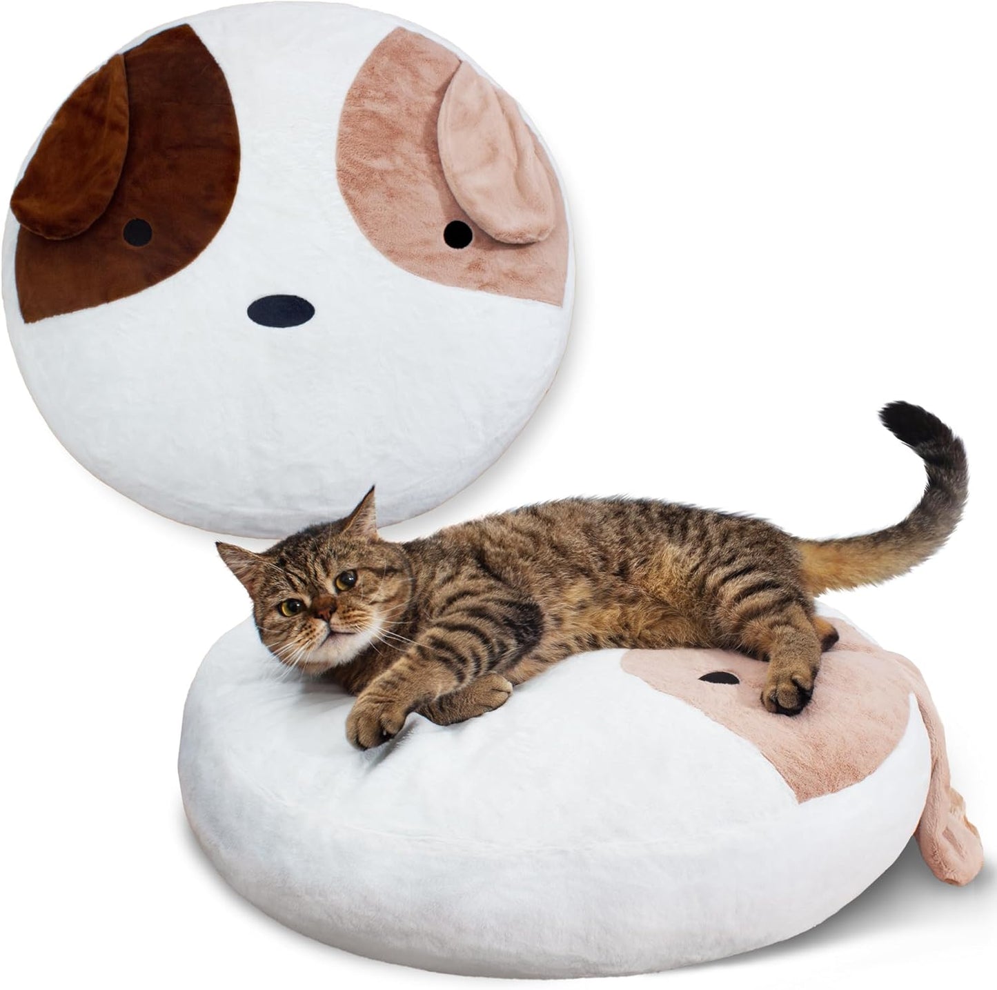 Cat Beds for Indoor Cats, Calming Small Dog Bed Washable 23.6 inches, Anti-Slip Round Faux Fur Fabric Pet Bed, Fits up to 25 lbs Pets, Donut Dog Beds & Furniture, Wihte