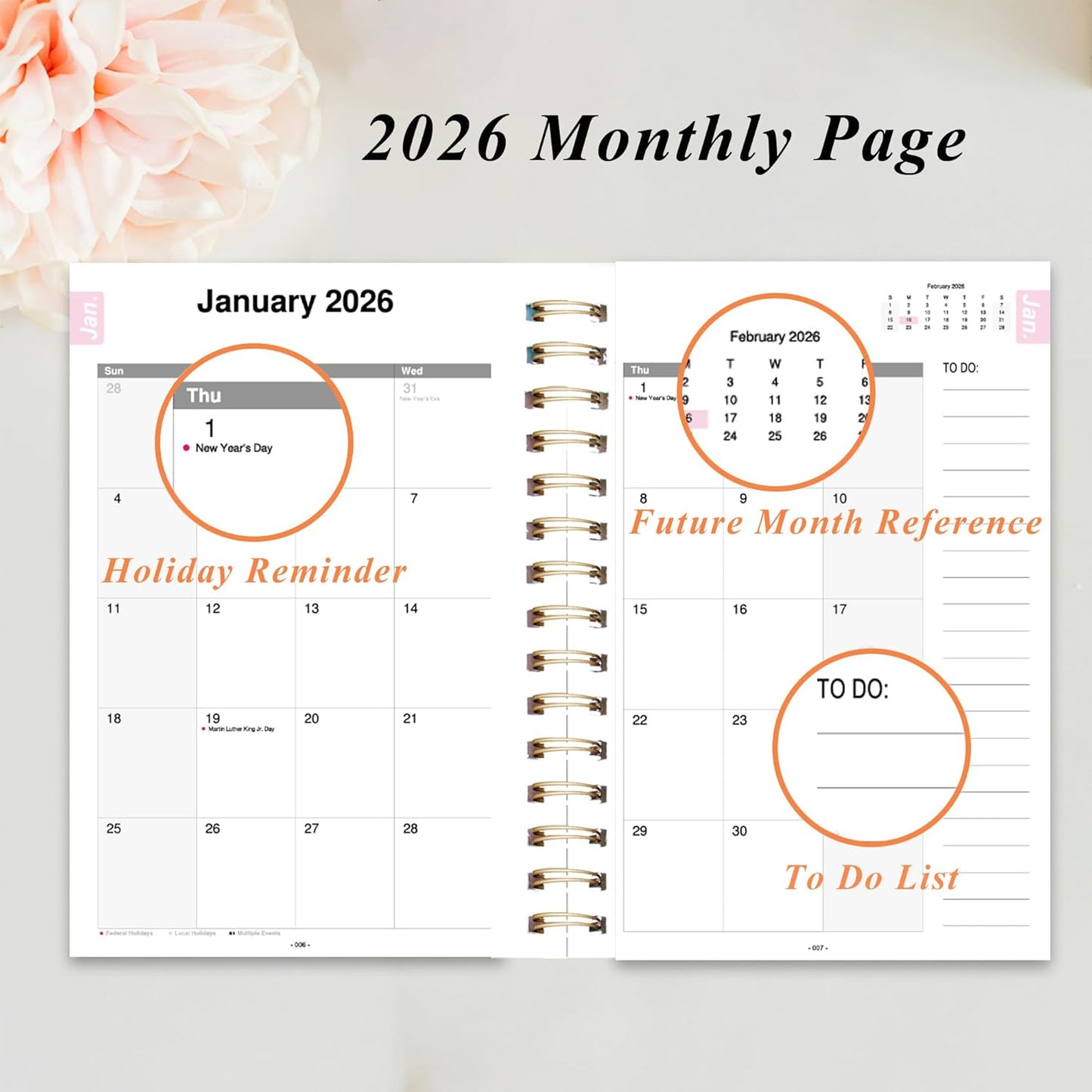 2026 Weekly and Monthly Planner, From January 2026 to December 2026, 5.5" x 8.5" Daily Planner for Productivity, Goal Setting & Time Management, Organizer for Work & School - Blue Hard Cover