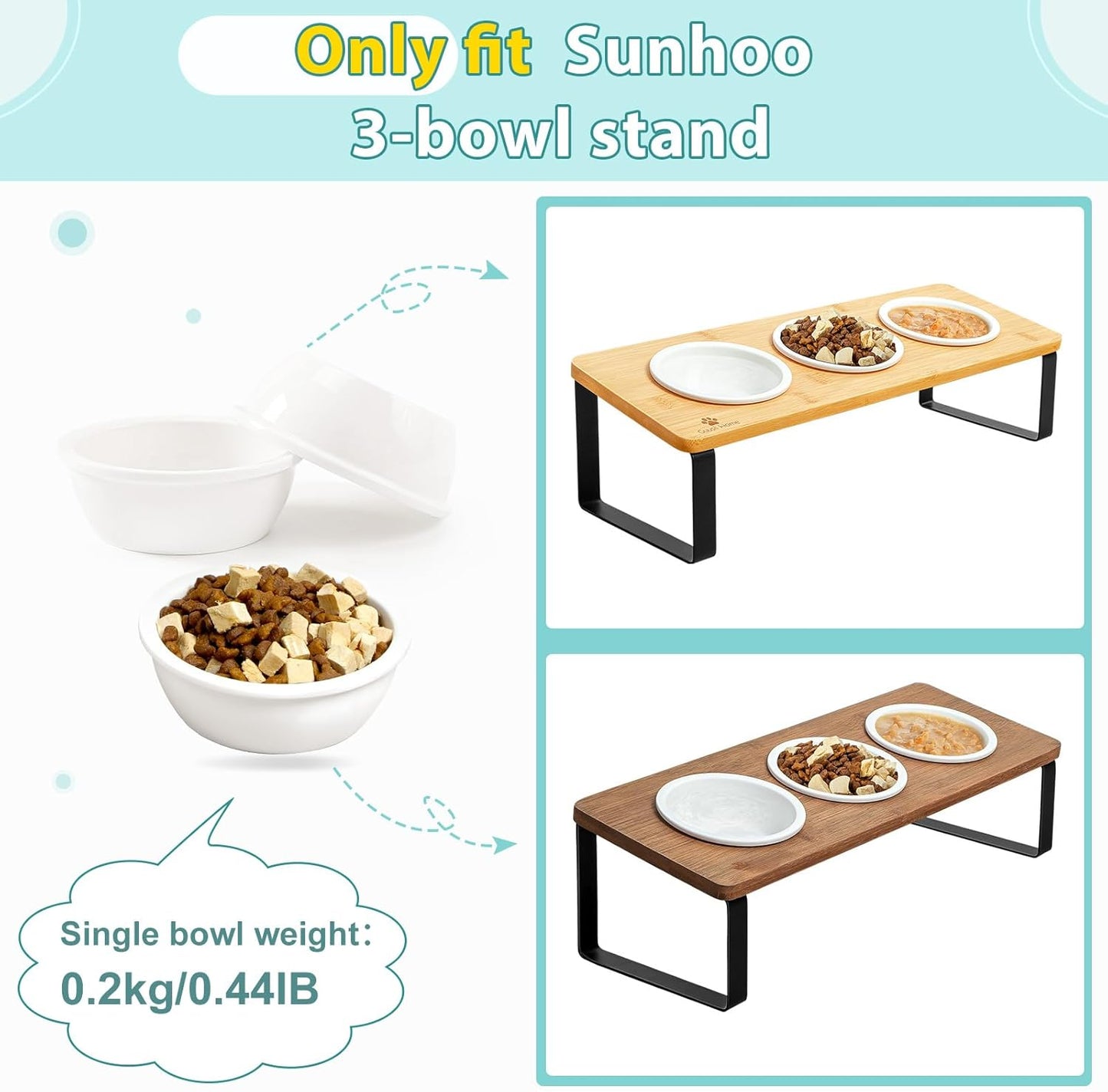 Sunhoo 3 PCS Replacement Ceramic Cat Bowls Pet Dish Microwave and Dishwasher Compatible - Outer Diameter(4.7in/12cm)