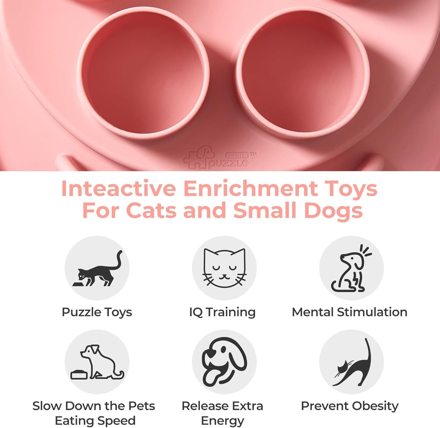 Puzzle Feeder Slow Feeder, Interactive Cat Puzzle Toy for Mental Stimulation, Dishwasher Safe Silicone Enrichment Toys, Reduces Boredom and Trains Intelligence, Pink