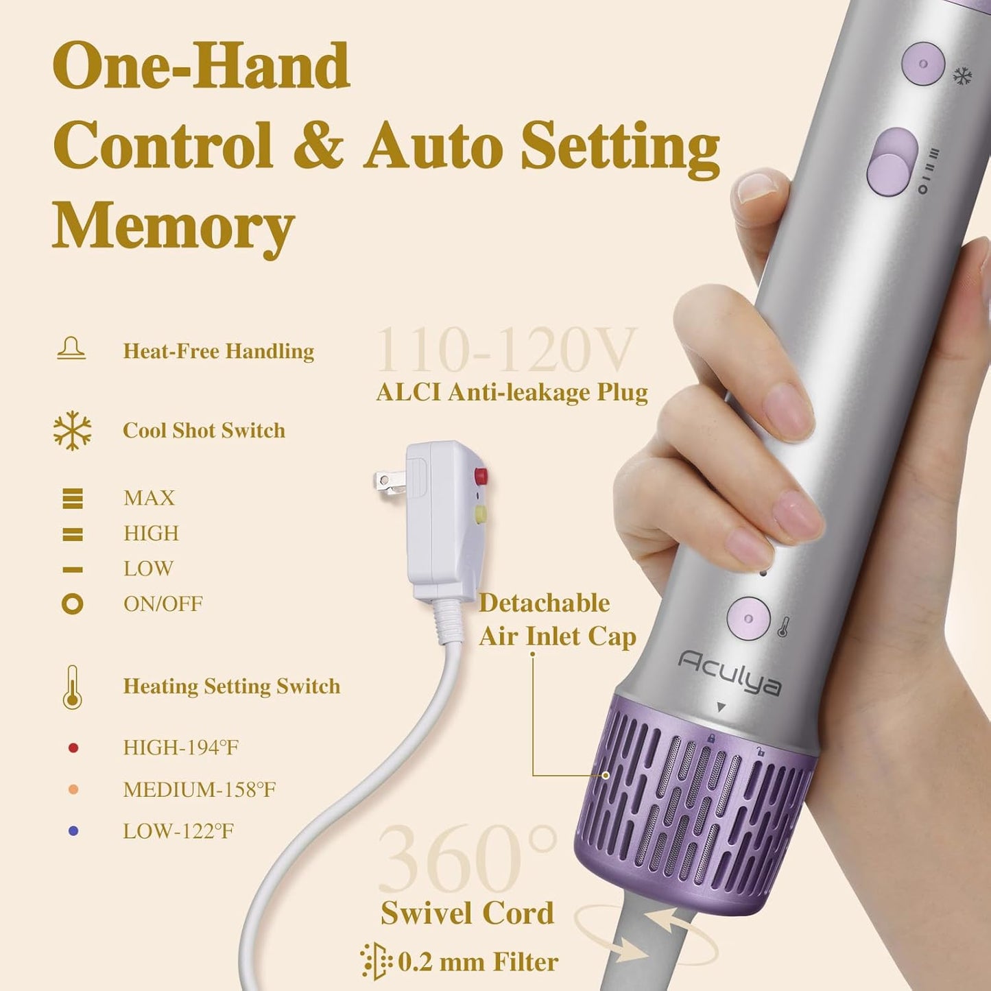 5 in 1 Hot Air Styler- 110,000 RPM Ionic Straighter, High Speed Hair Dryer, Volumizer & Auto-Wrap Curlers, Frizz-Free Styling Tool, Hair Styler Gift Set with Travel Bag