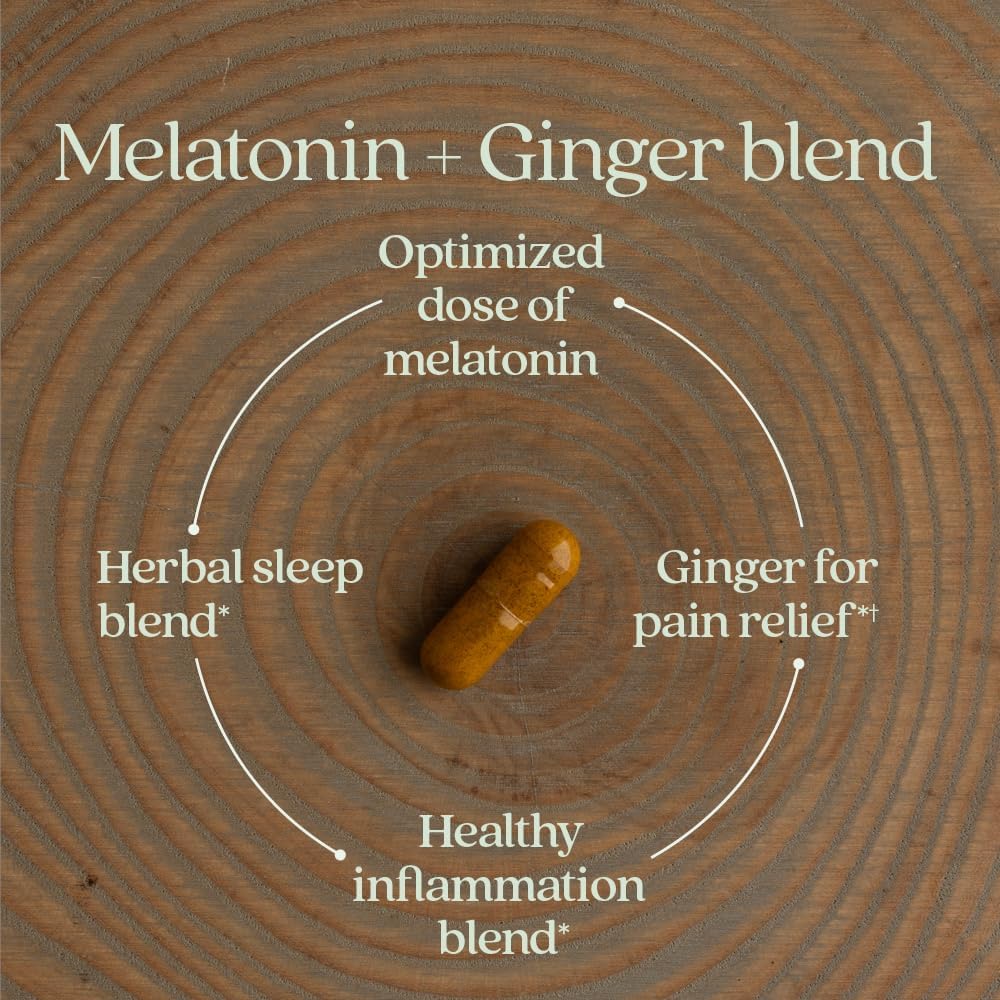 New Chapter Sleep Aid, Restful Sleep and Pain Relief, Melatonin & Ginger Sleep Supplement, Gluten Free and Non-GMO, 30 Vegetarian Capsules