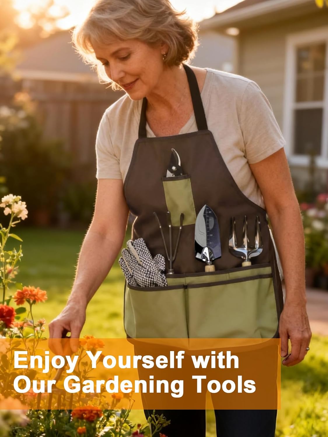 Gardening Tools Set 11 PCS, Heavy Duty Stainless Steel Garden Tool Kit with Large Garden Tote Bag & Apron, Durable, Ergonomic Hand Tool, Ideal Gardening Gift for Women, Men, Mom, Dad