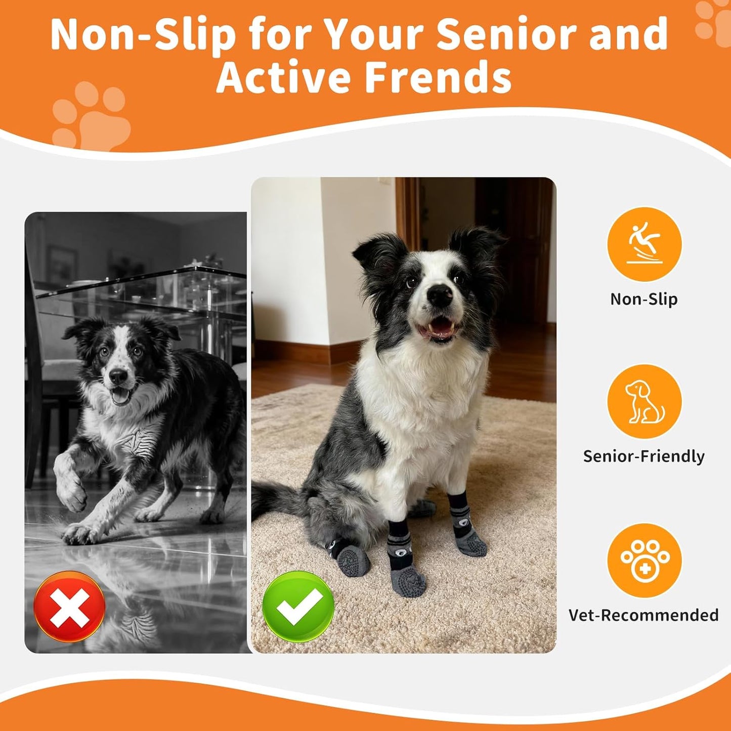 Non-Slip Dog Socks & Owner Sock Set- Extra-Grip, Paw Protection for Senior & Active Dogs(Grey,L)
