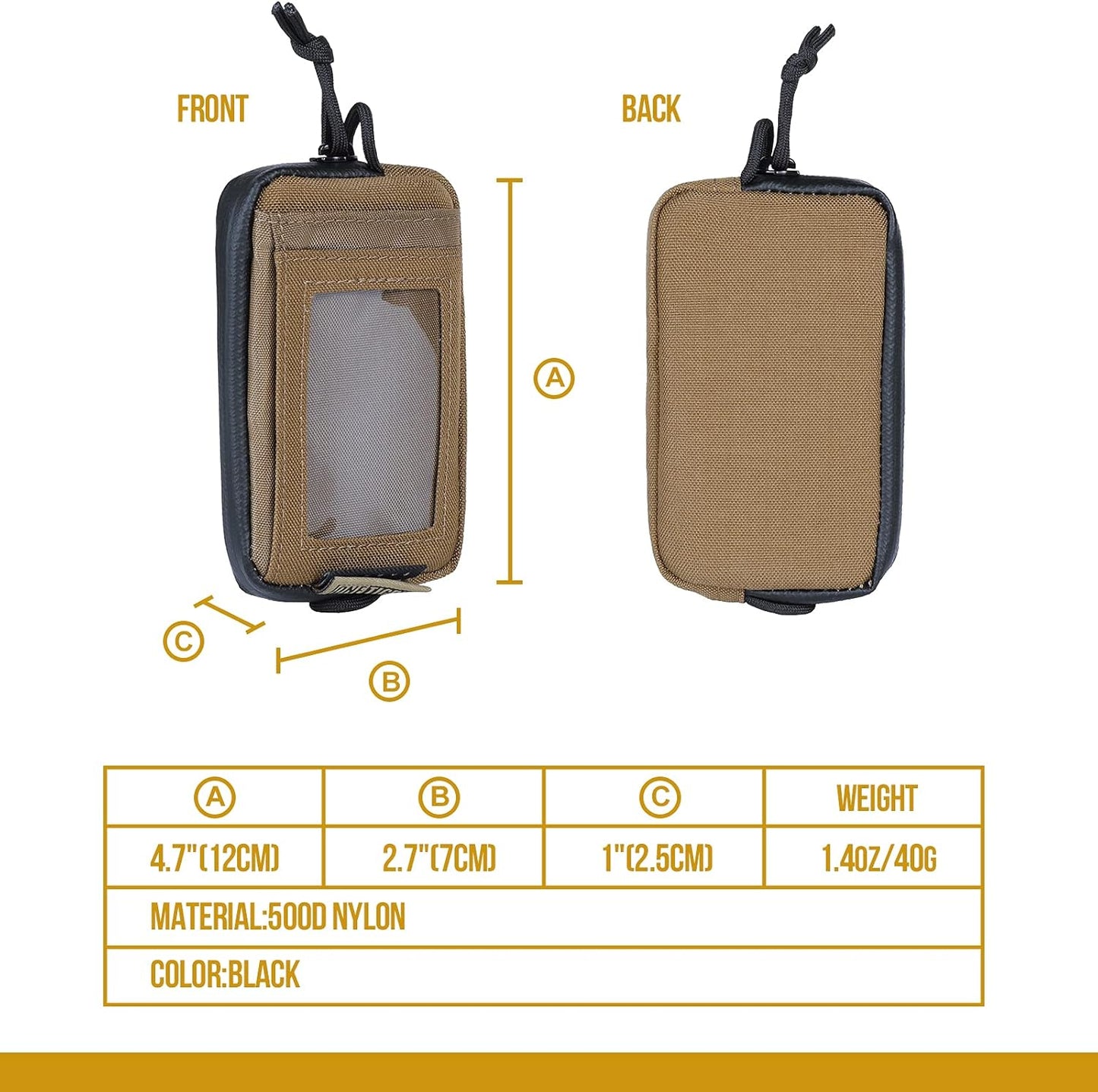 ONETIGRIS Front Pocket Wallet with Zippers Small Coin Purse Tactical Wallet Nylon Minimalist Wallet for Men Women, Brown