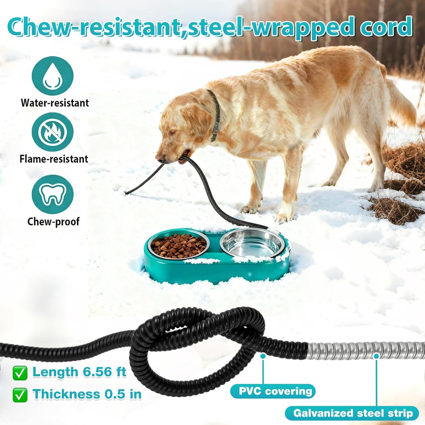 Heated Cat Food & Water Bowls for Outside Pets, 2 Stainless Steel Heated Cat Bowl 24 OZ Each, Waterproof Heated Pet Bowl for Outside Cat Dog Bird, No More Frozen Food or Water in Winter