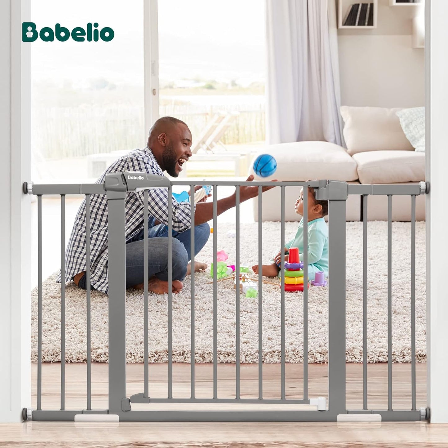 BABELIO Baby Metal Gate Extension, 5.5 Inch Gray Extra Wide Pet Gate for Stairs & Doorways, Pressure Mounted Baby Gate Dog Gate, No Tools Required,30" Tall