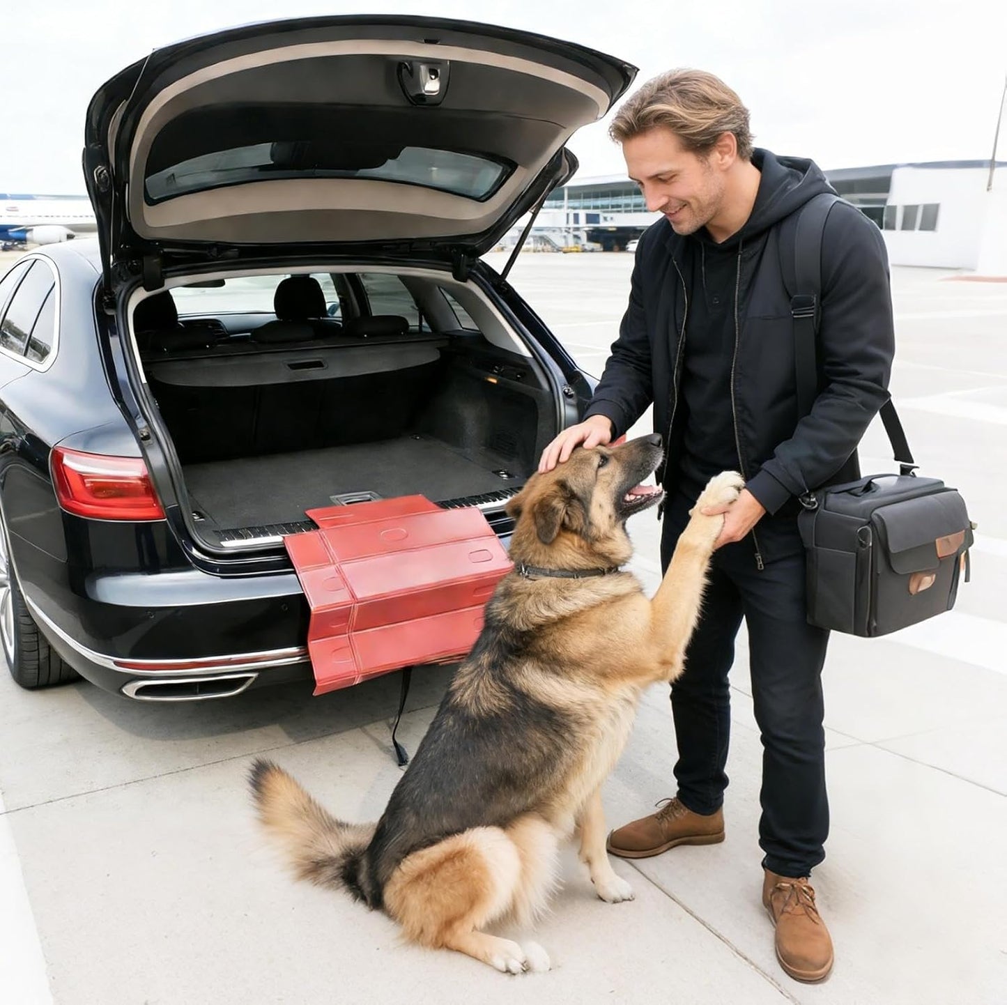 Folding Dog Car Ramp - Non Slip Portable Climber, with Vehicle Pet Entry Ramp for Support, Sturdy Grip, Automotive Travel Pet Ramps, Trunk Outdoor Adventure Use