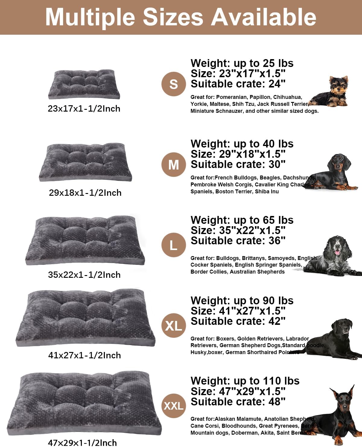 Dog Bed, Washable Cozy Plush Dog Crate Beds, Soft Comfy Kennel Pad Anti Slip Pet Sleeping Mat for Large, Jumbo, Medium, Small Dogs Breeds (29.0 L x 18.0 W x 1.5 Th Inches, Dark Grey)