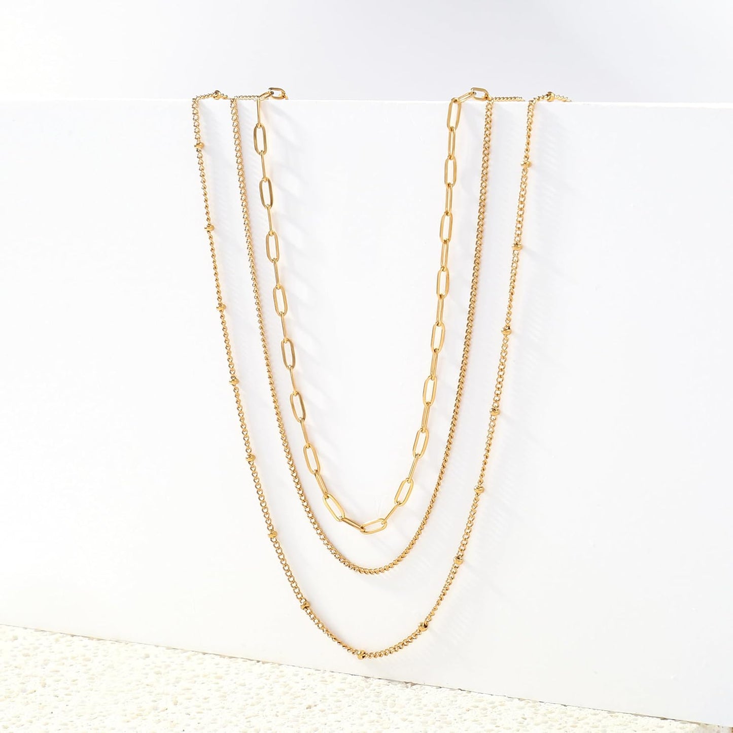 CONRAN KREMIX Waterproof Gold Necklace Layered Necklaces for Women Non Tarnish,14k Gold Plated Stainless Steel Dainty Stack Thin Chain Necklace Set for Women Gifts Jewelry