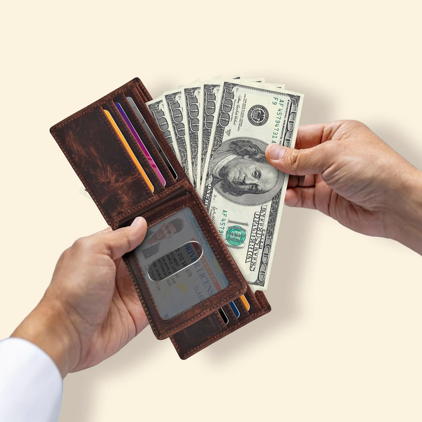 Oak Leathers Leather Wallet for Men - RFID Bifold Wallets with 9 Credit Cards 1 ID Window Slim Minimalist Front Pocket Gift For Men