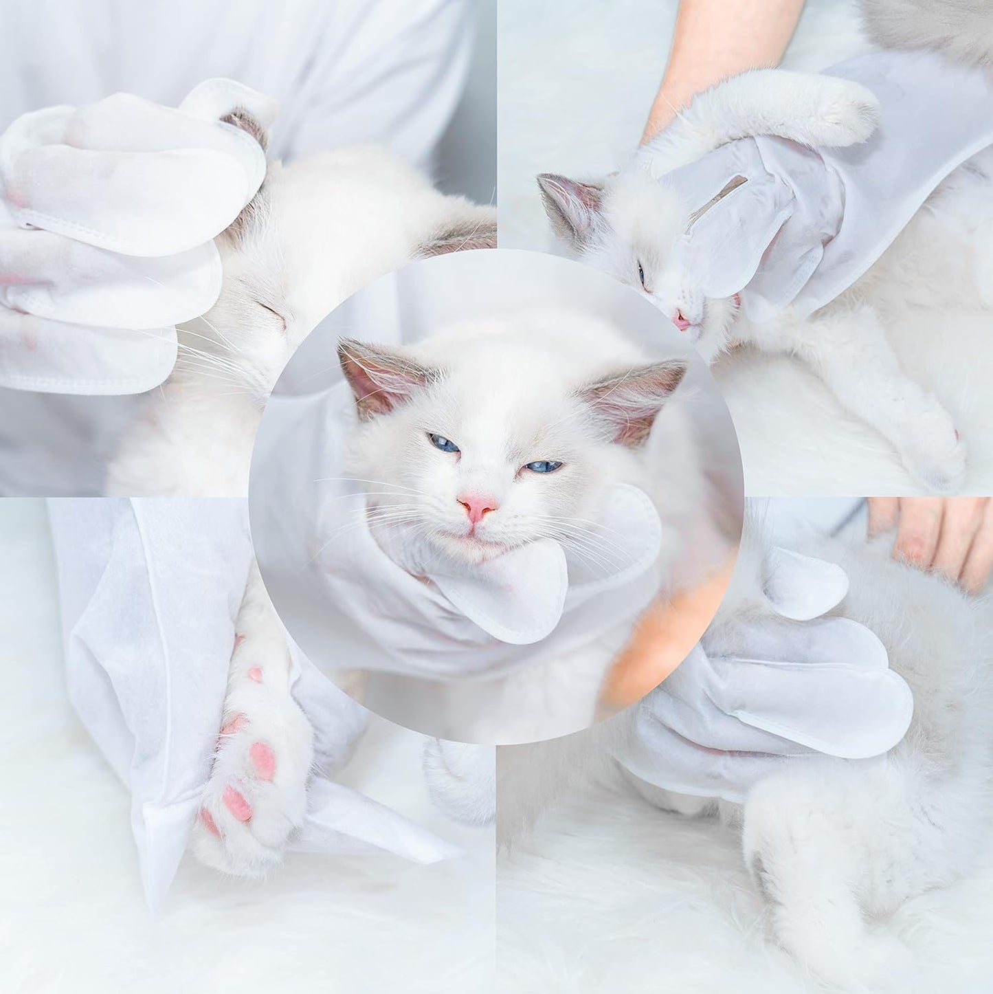 Pet Grooming Glove - Gentle Deshedding Brush Glove, Pet Bathing Wipes - Enhanced Five Finger Design - Daily Care and Traveling - Perfect for Dog & Cat with Long & Short Fur (7pcs/1-Pack)