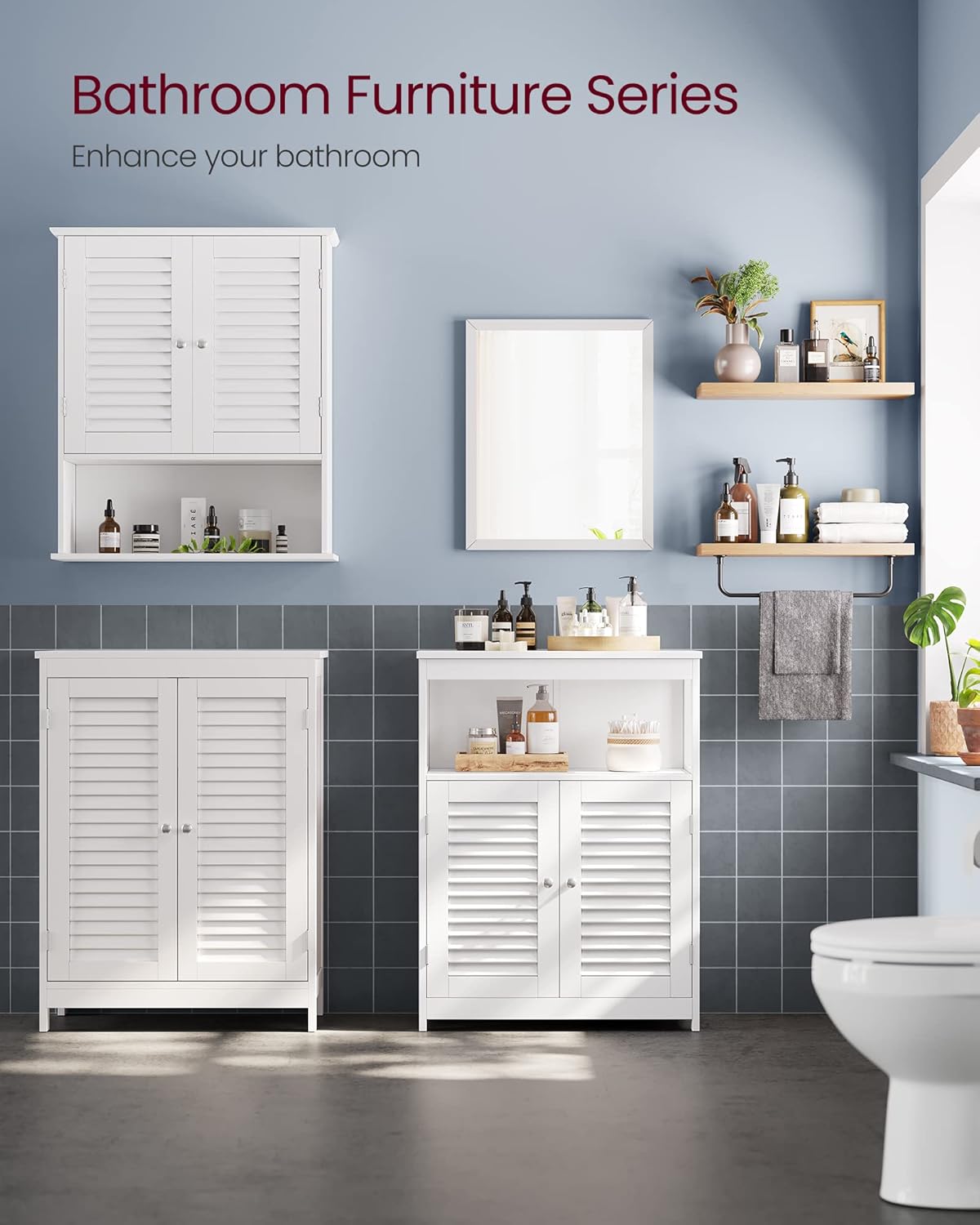 VASAGLE Bathroom Floor Cabinet, Bathroom Storage Cabinet, Freestanding, with Double Shutter Doors and Adjustable Shelf, for Living room, Entryway, Kitchen, White UBBC40WTV1
