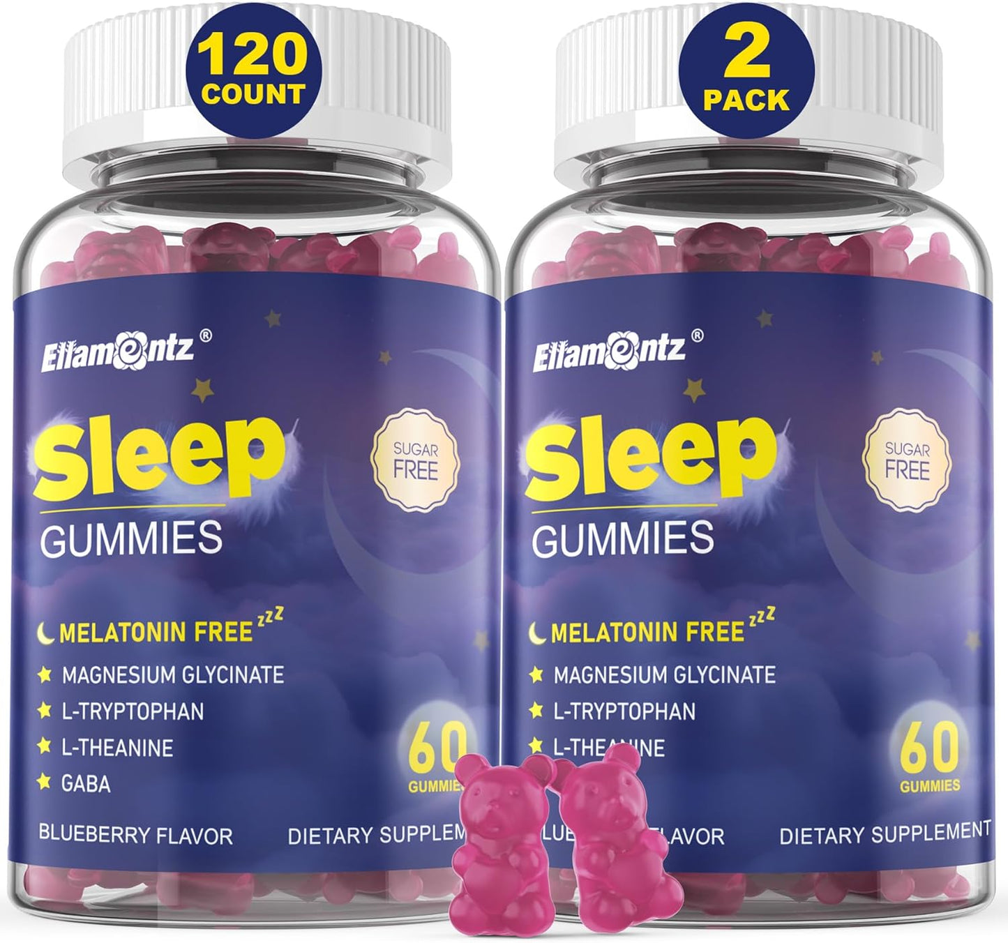 Sleep Gummies No Melatonin, Sleep Aid for Adults with Magnesium Glycinate, Melatonin Free Calm Sleeping Gummy Supplement with L-Tryptophan, L-Theanine, GABA, Ashwagandha, Valerian - Sugar Free, 120ct