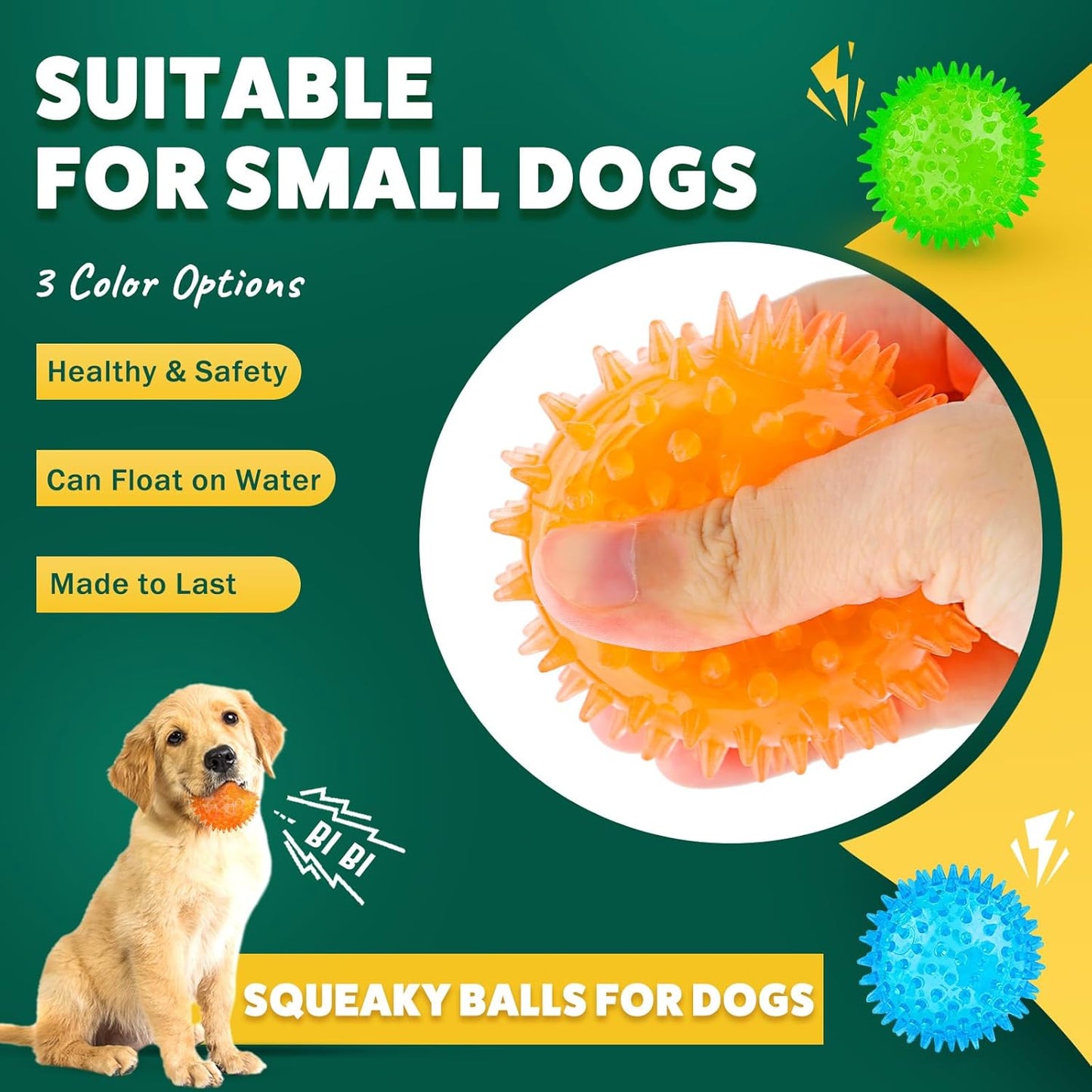 2 Different Functions Interactive Ball for Dogs 2.5” Squeaky Dog Balls Toys and Puppy Teething Chew Toy Balls for Small Dogs for Clean Teeth and Training （5Pcs）