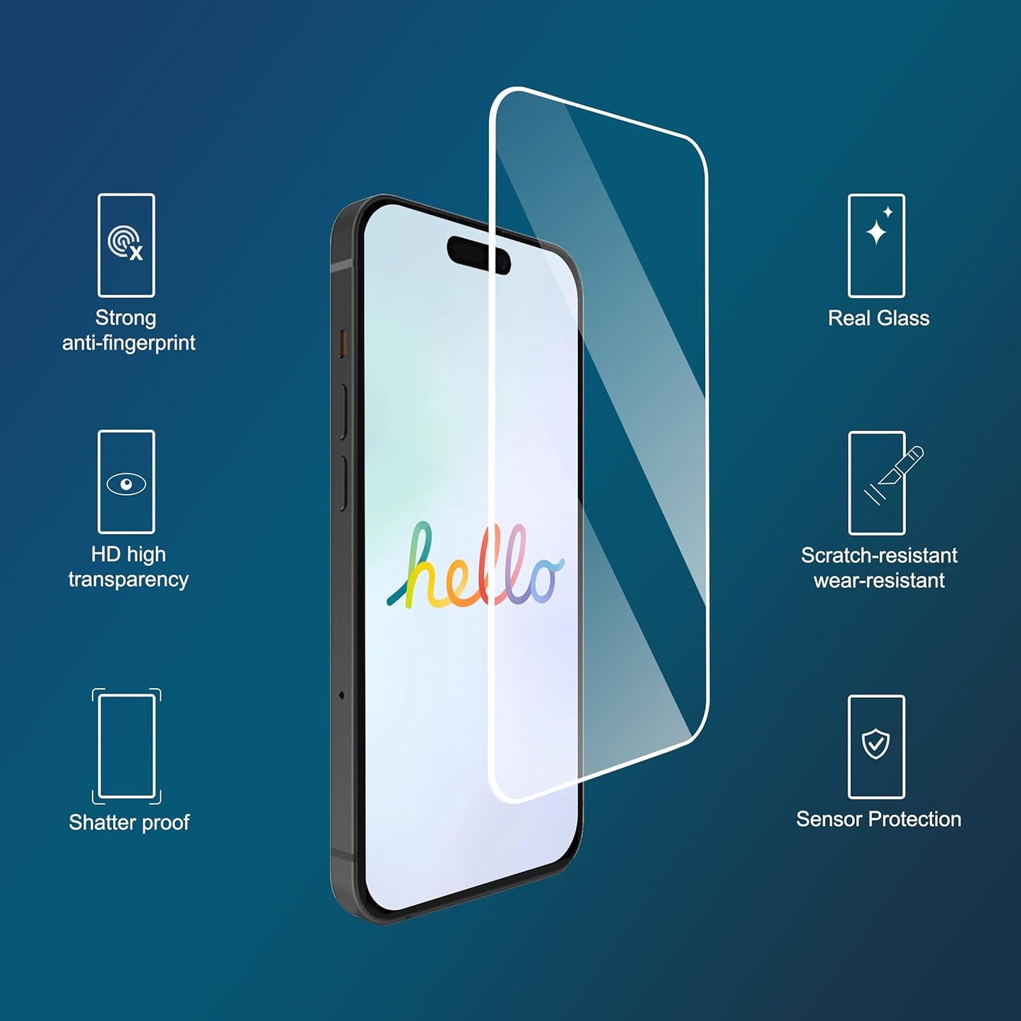 Ailun Screen Protector for iPhone 16 / iPhone 15 / iPhone 15 Pro [6.1 Inch] Display 3 Pack Tempered Glass, Dynamic Island Compatible, Case Friendly [Not for iPhone 16 Pro 6.3 Inch]. | 6.1 Inch, Display, Case Friendly