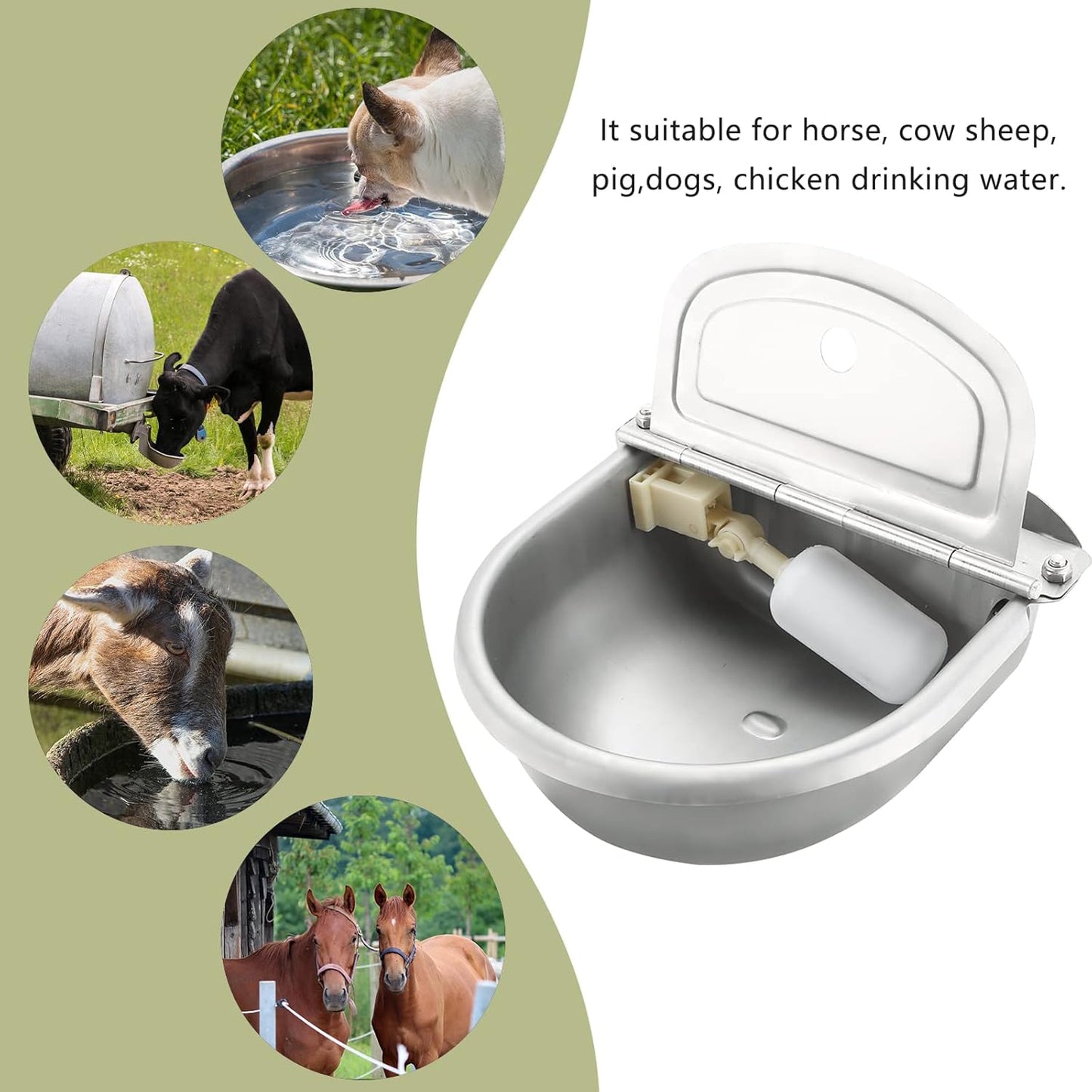 NATGAI Automatic 304 Stainless Steel Waterer Bowl, Automatic Cow Drinking Water Bowl with Float Valve Water Trough Farm Grade for Horse Cattle Goat Sheep Dog (with Drainage Hole)